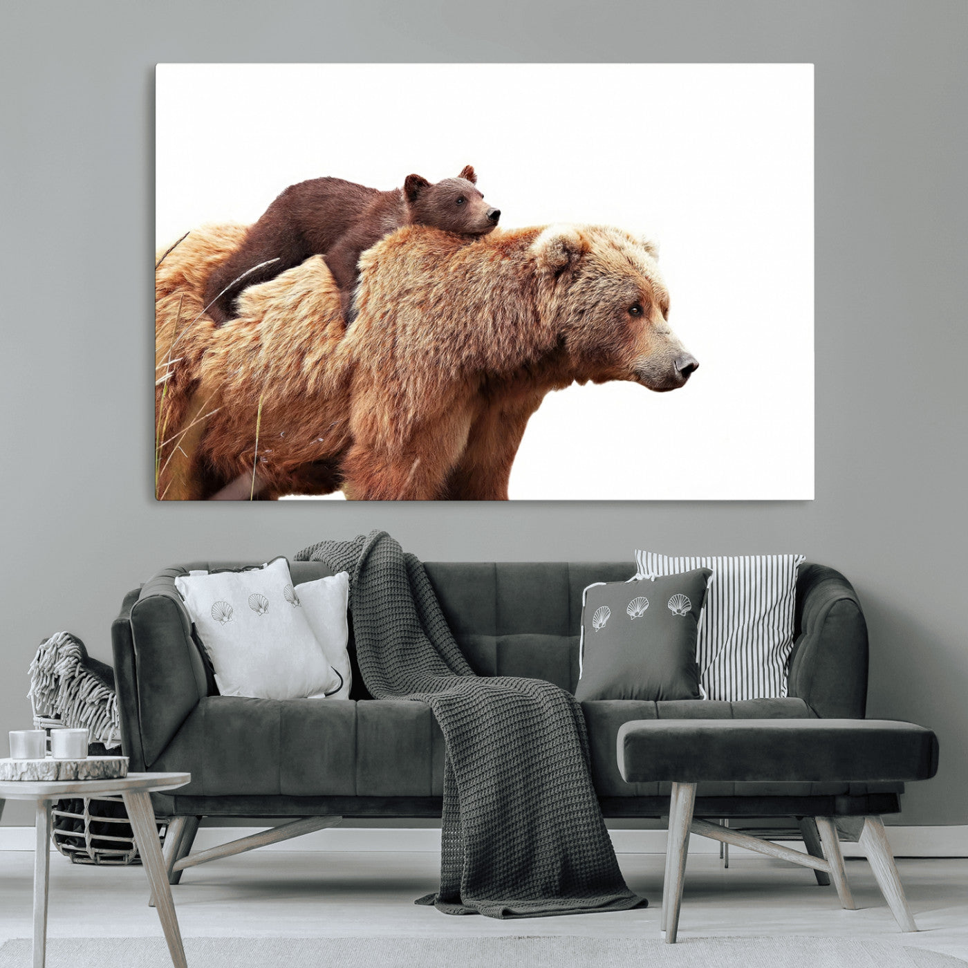 76943-MGV-CV-36X24-Mother and Baby Bear Canvas Wall Art - Adorable Wildlife Animal Print, Cozy Rustic Decor for Living