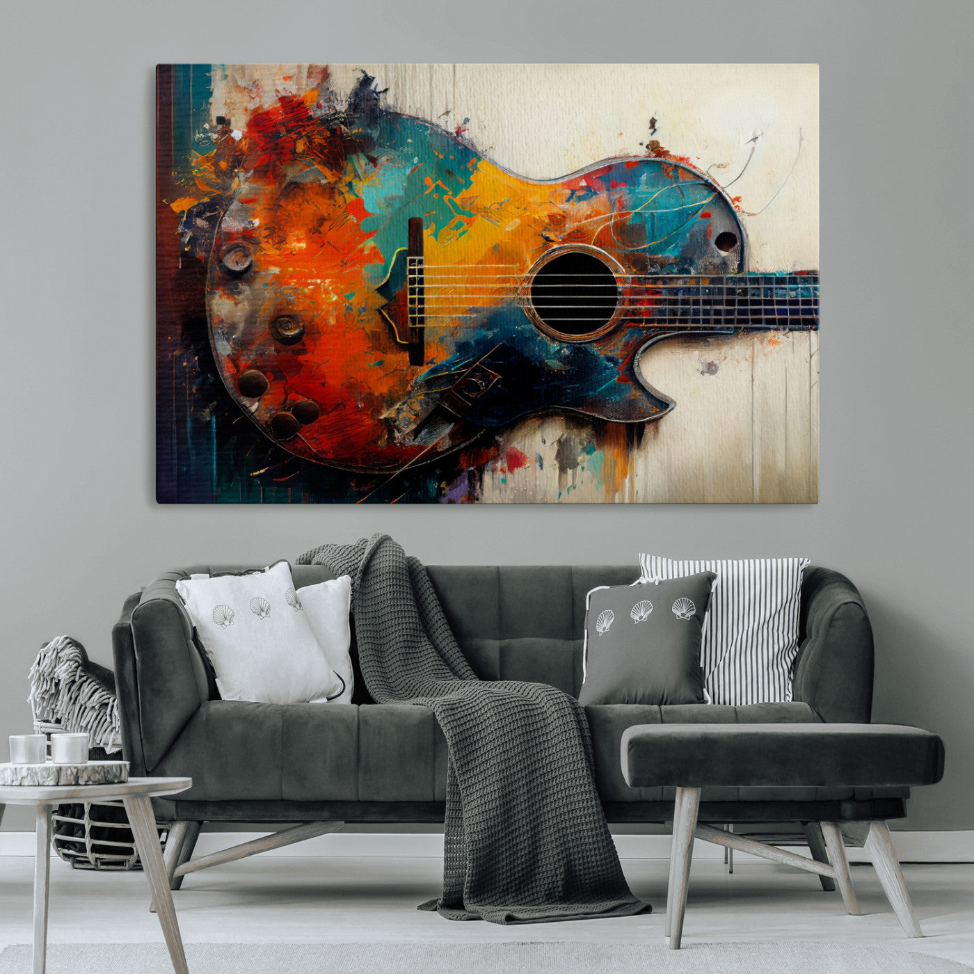 -Abstract Guitar Wall Art Canvas | Vibrant Music-Inspired Art for Living Room or Studio | Colorful