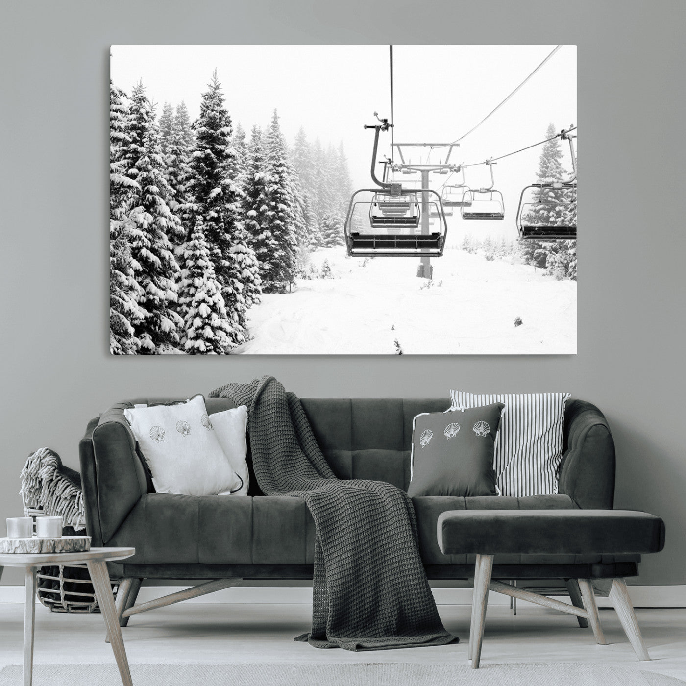 70609-MGV-CV-36X24-Ski Wall Art - Ski Lift Wall Art Canvas Print Snow Covered Spruce Trees Winter Wall Art Ski Skier