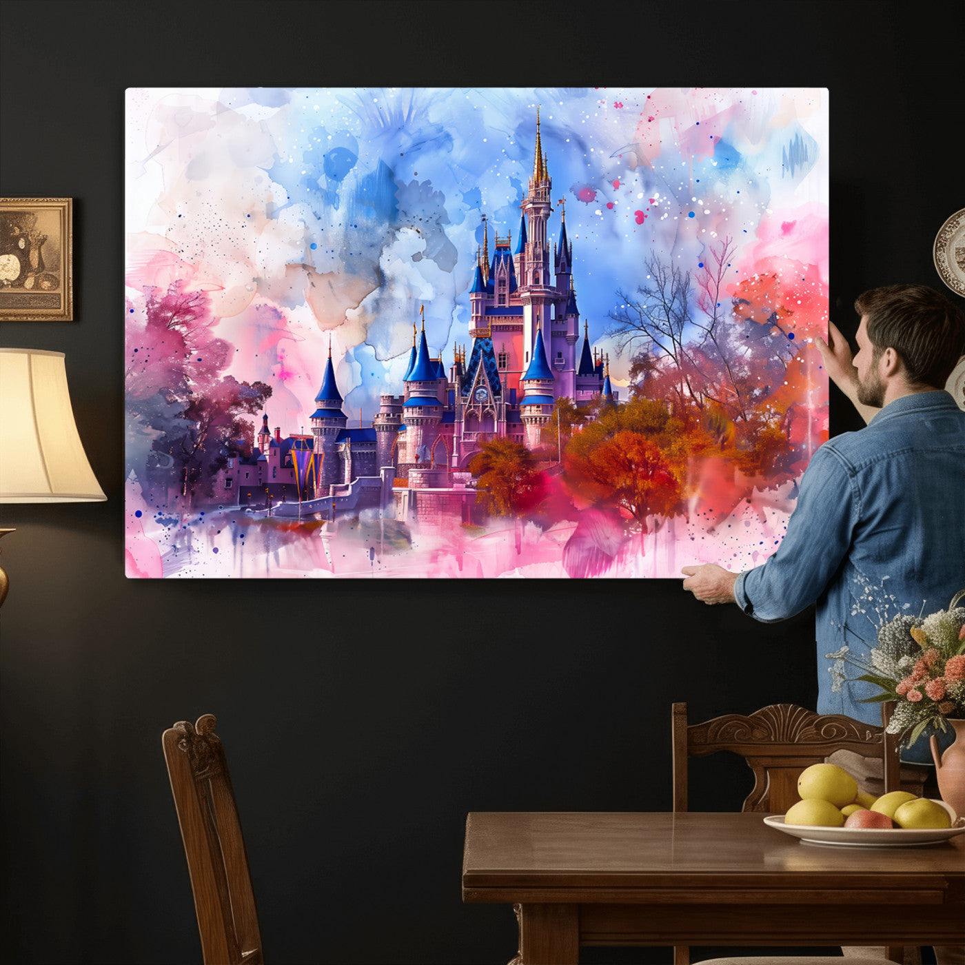 58662-MGV-CV-36X24 - Disney Wall Art: Dreamy Watercolor Cinderella Castle Canvas Print