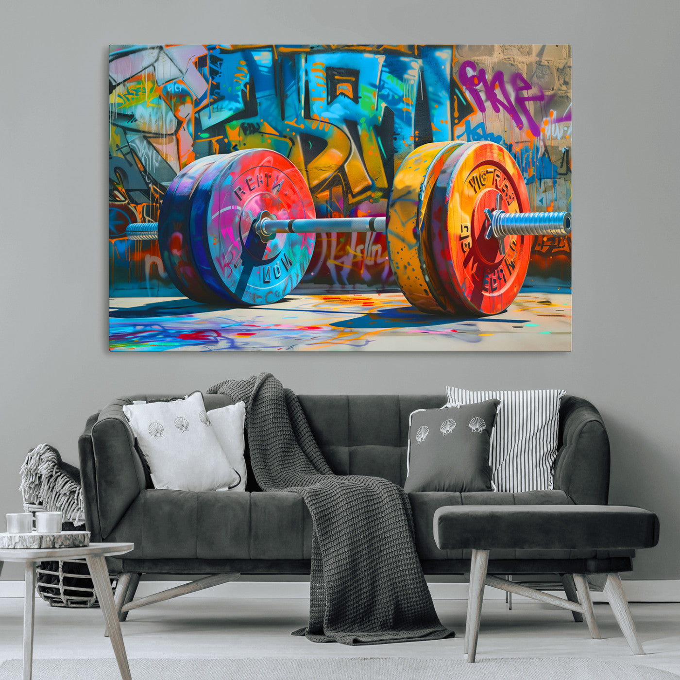 -Fitness Gym Barbell Graffiti Wall Art Canvas Print