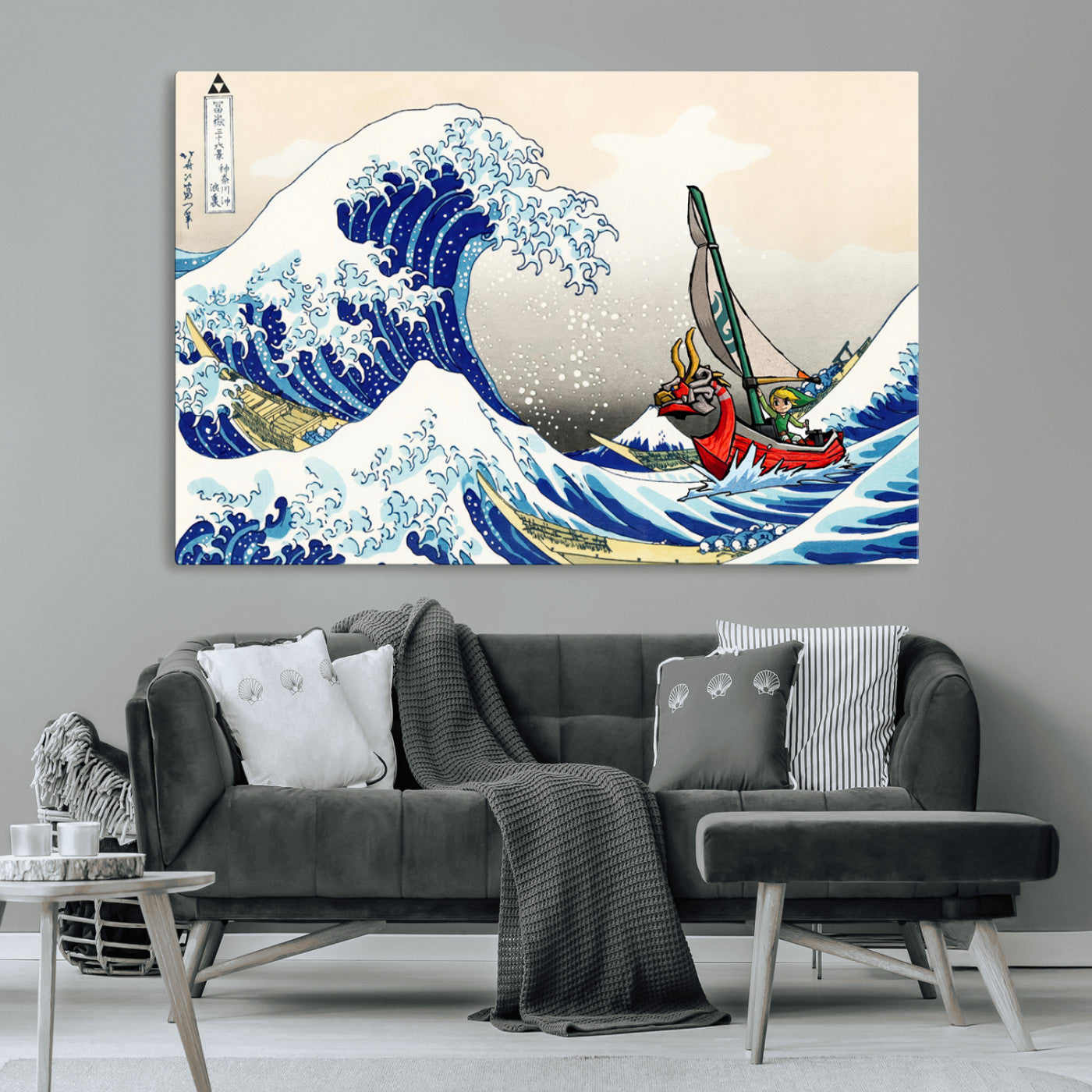 19450-MGV-CV-36X24-Katsushika Hokusai Kanagawa Giant Wave Wall Art Canvas Print | Iconic Japanese Art for Living Room