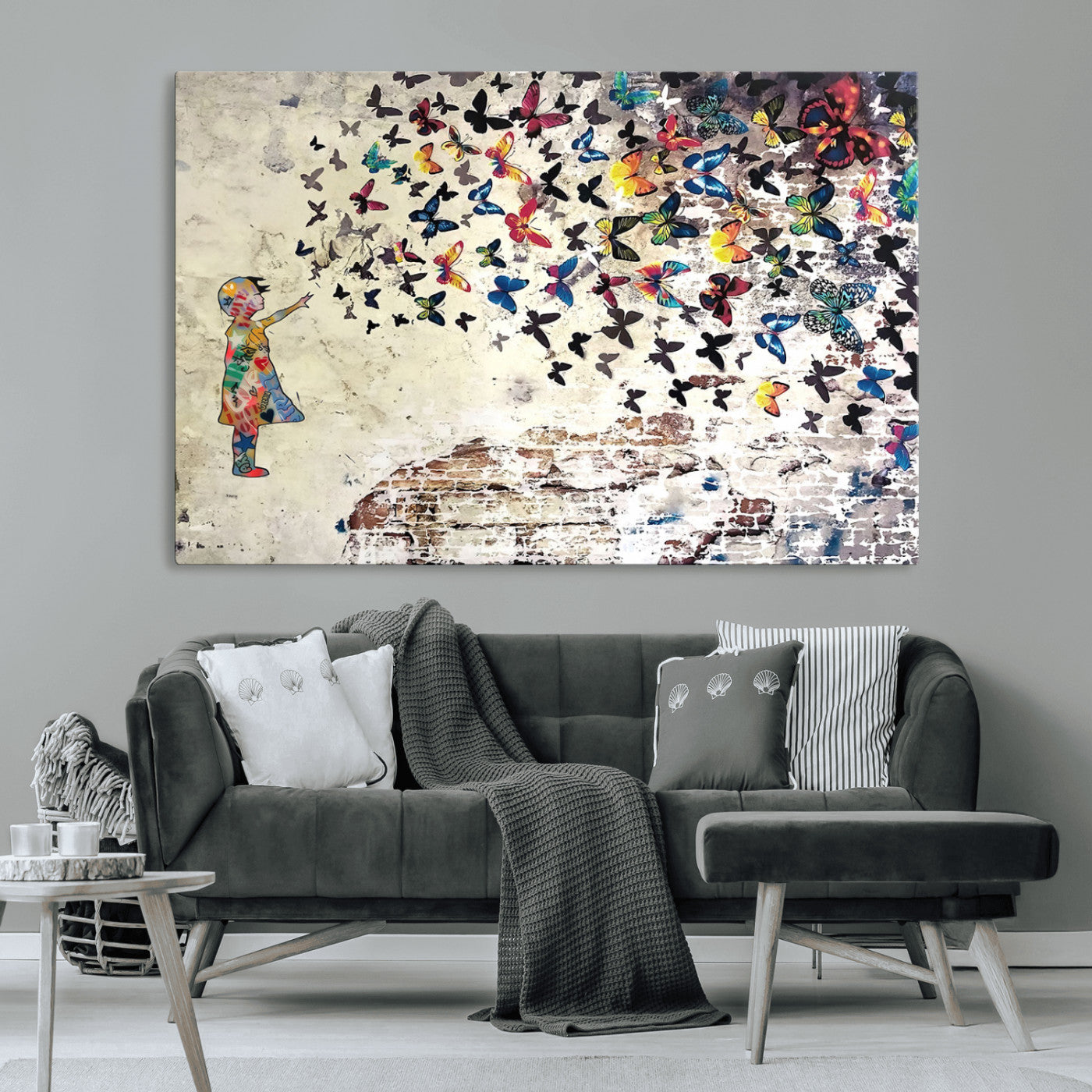 -Banksy Wall Art - Banksy Girl Butterfly Graffiti Wall Art Canvas Print - Butterfly Girl and Freedom