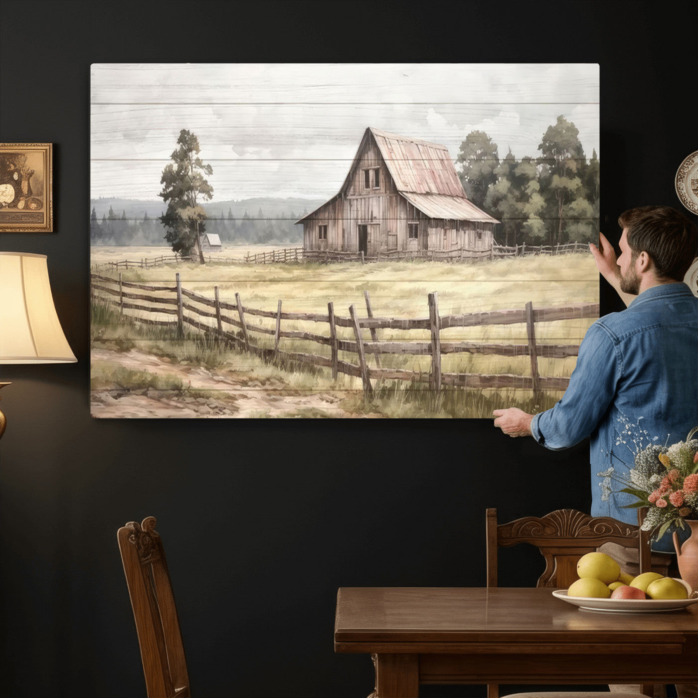 87489-MGV-CV-36X24 - Rustic Farmhouse Barn Wall Art | Framed Gallery Wrap Barn Giclee Canvas Print for Farmhouse Decor