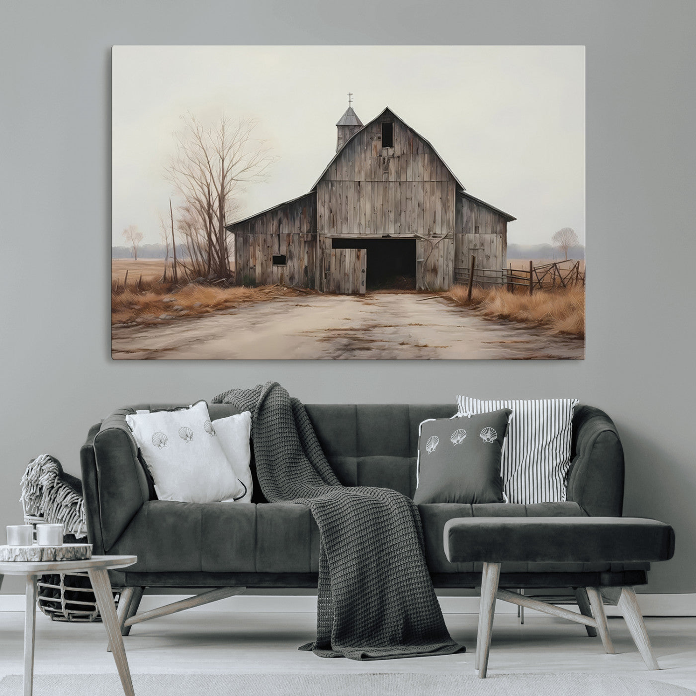 11602-MGV-CV-36X24 - Farmhouse Rustic Barn Wall Art Canvas Print – Framed and Ready to Hang – Perfect Addition to