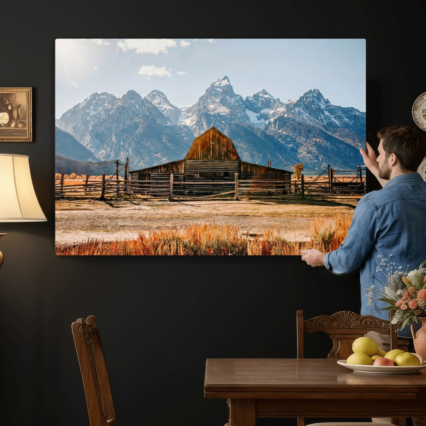 26513-MGV-CV-36X24 - Vintage Old Barn Field Wall Art Canvas Print for Farmhouse Decor - Rustic Barn Wall Art Canvas Print