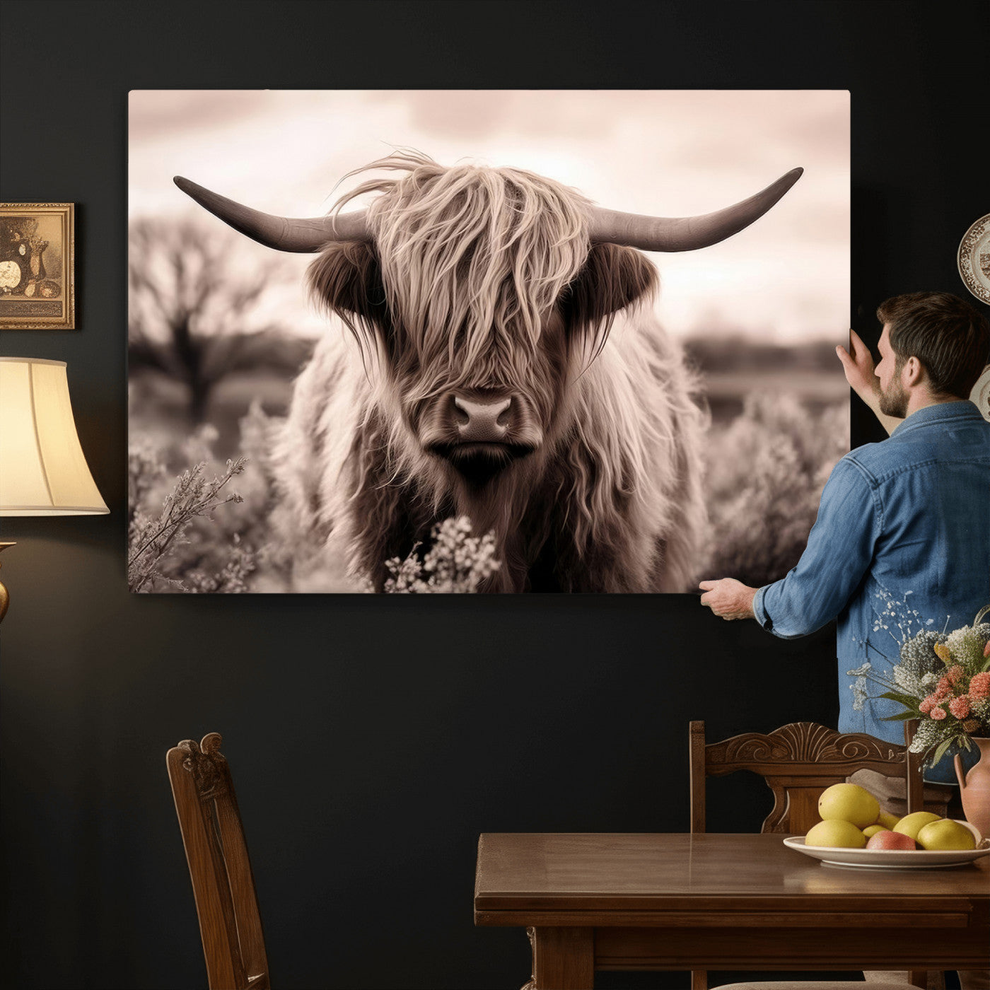 55903-MGV-CV-36X24 - Scottish Cow Longhorn Wall Art Canvas Print