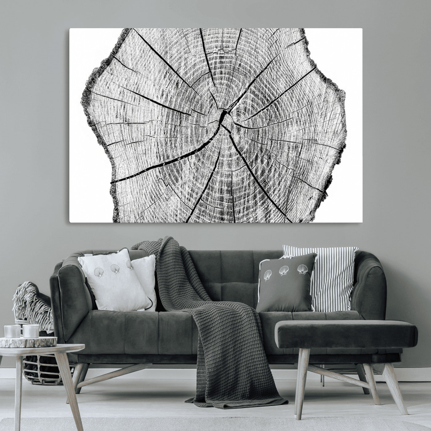 98709-MGV-CV-36X24-Rustic Tree Ring Wall Art Canvas Print – Framed and Ready to Hang – Perfect for Nature-Inspired and