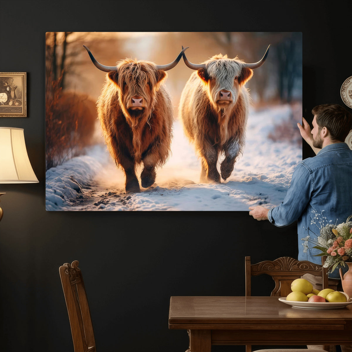 94810-_Poster-30x20 - Scottish Highland Cow Horn Farm Wall Art Canvas Print