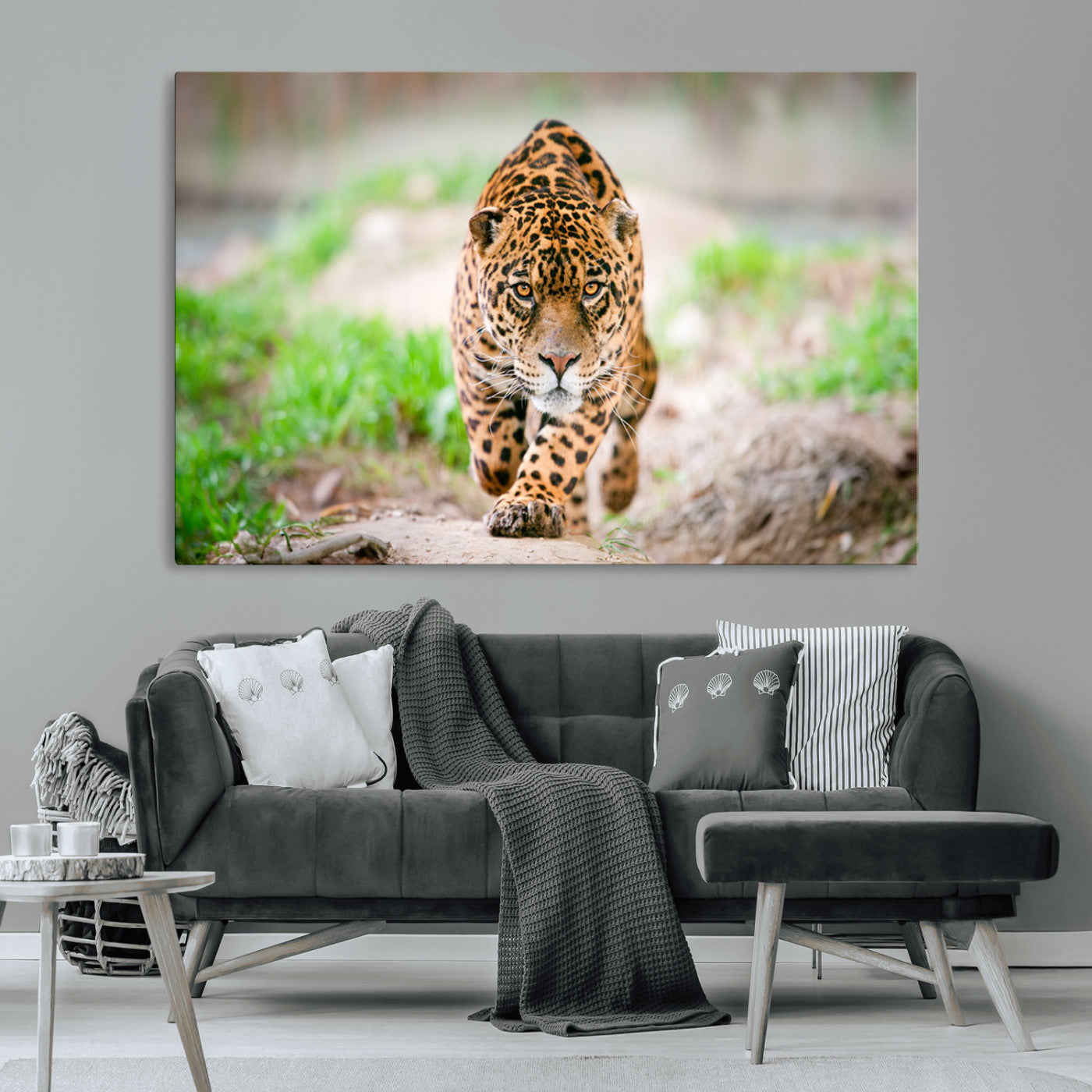 75066-MGV-CV-36X24-Leopard on the Prowl - Stunning Large Framed Leopard Wall Art Canvas Wall Art for Living Room,