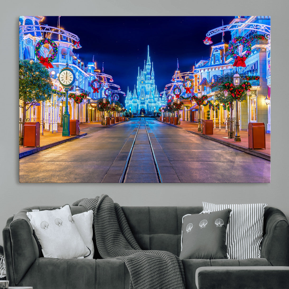 12470-MGV-CV-36X24-Disney Castle Wall Art – Large Magic Kingdom Canvas Artwork, Fairytale Design, Kids Room Christmas Decor for Home, Office