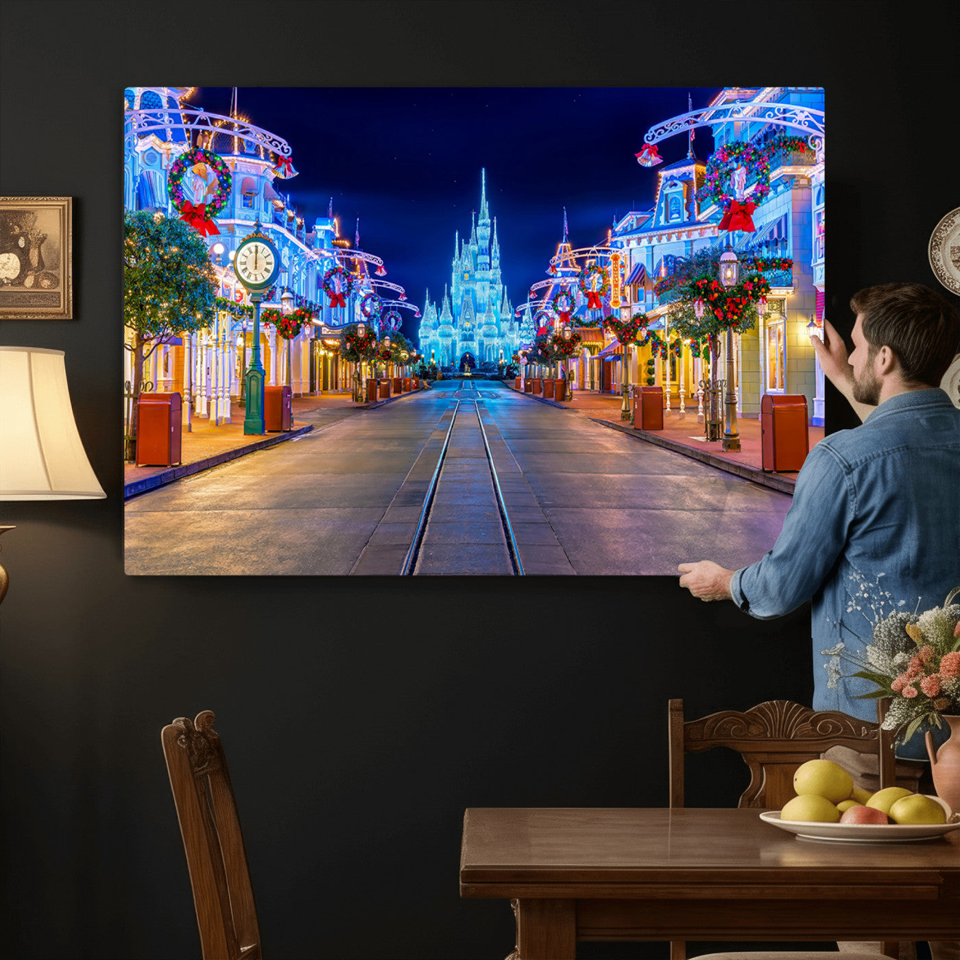 12470-MGV-CV-36X24 - Disney Castle Wall Art – Large Magic Kingdom Canvas Artwork, Fairytale Design, Kids Room Christmas Decor for Home, Office