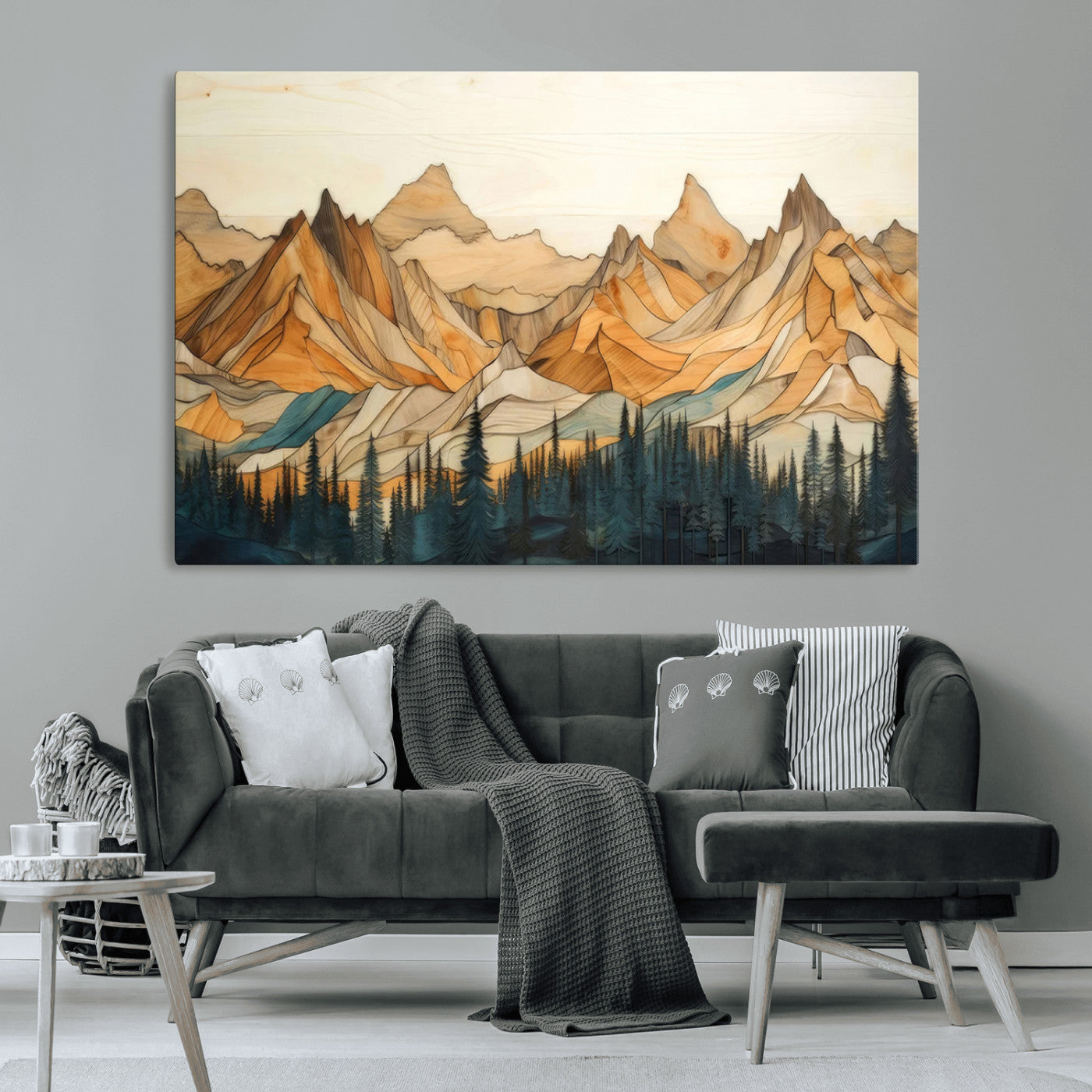 31576-MGV-CV-36X24-Rustic Wood Mountain Wall Art Print | Triptych Giclee Print Featuring Handcrafted Forest and