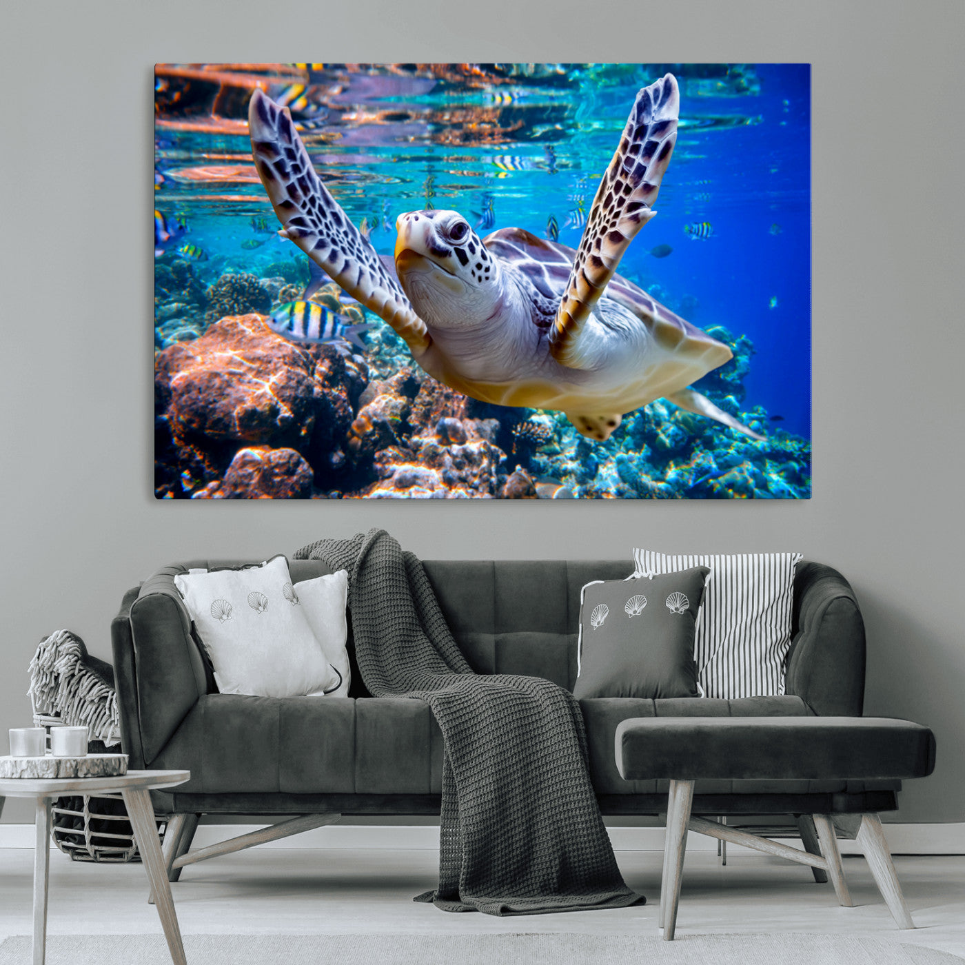 12683-MGV-CV-36X24-Underwater Sea Turtle Wall Art Canvas Print – Vibrant Ocean Coral Reef Décor, Ready to Hang