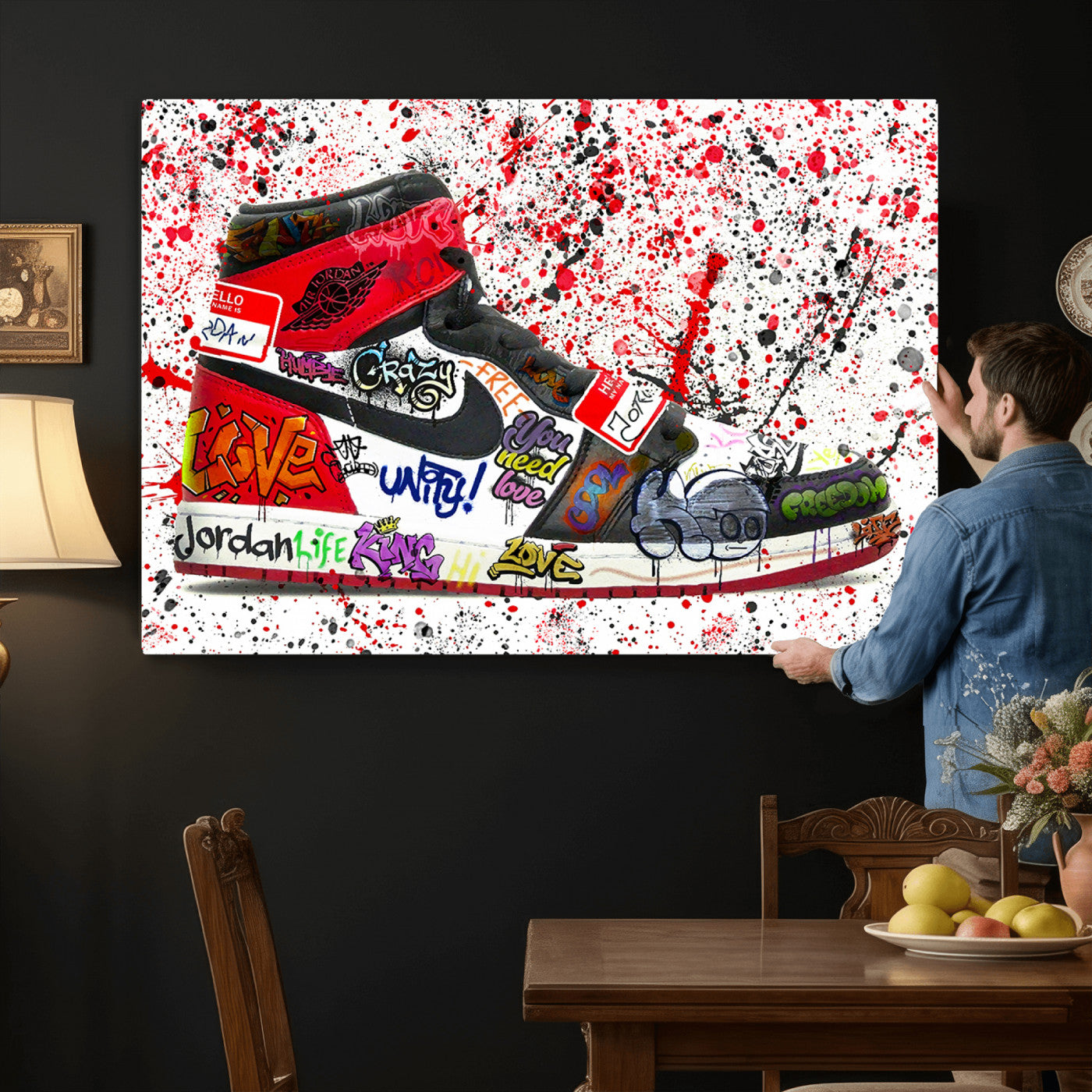38836-MGV-CV-36X24 - Jordan Shoes Graffiti Wall Art Canvas Print- Jordan Graffiti Canvas Wall Art - Framed Perfect for