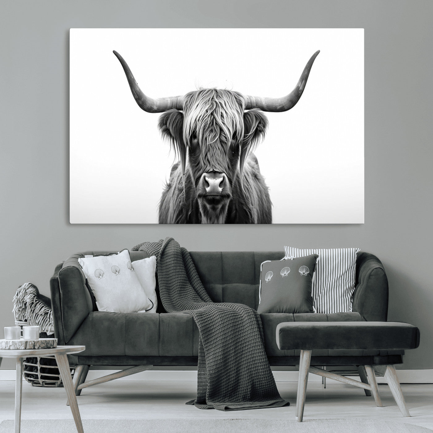 49556-MGV-CV-36X24-Highland Wall Art Canvas Print – Minimalist Black and White Farmhouse Décor, Ready to Hang