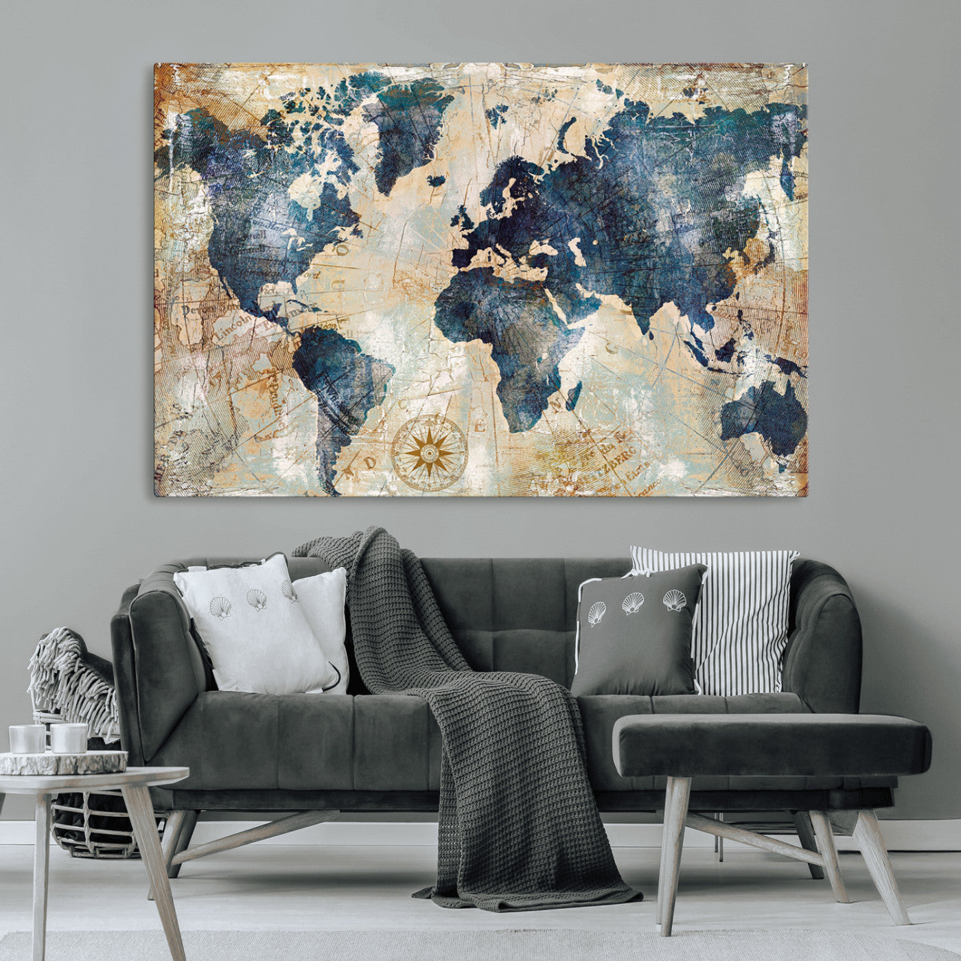 84561-MGV-CV-36X24-Push Pin World Map Canvas Print – Framed Wall Art for Couples, Travel Tracker Map, Anniversary Gift for Home Decor