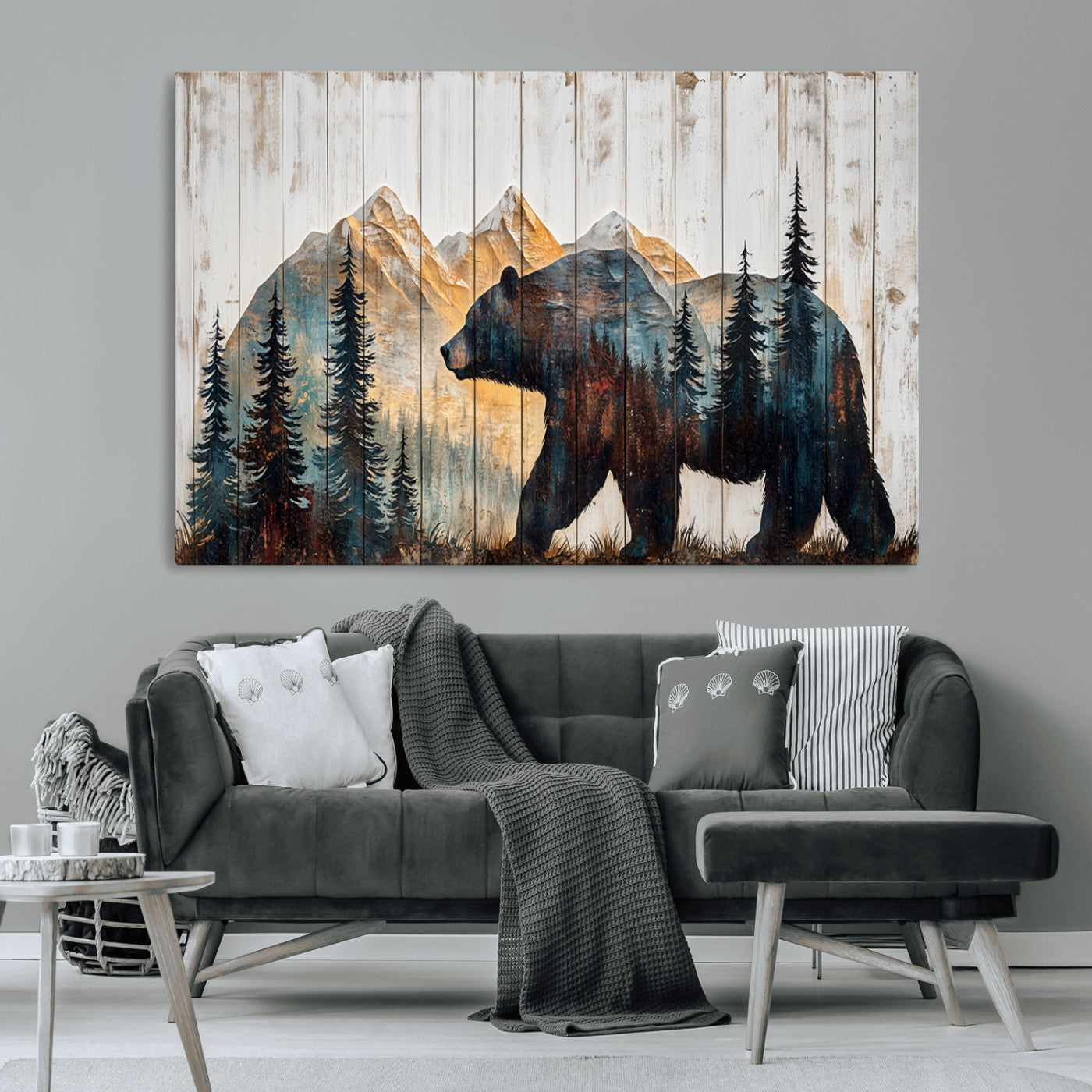 -Rustic Bear Wall Art - Grizzly 399 Bear Wall Art - Mountain Wood Canvas Wall Art - Nature Theme