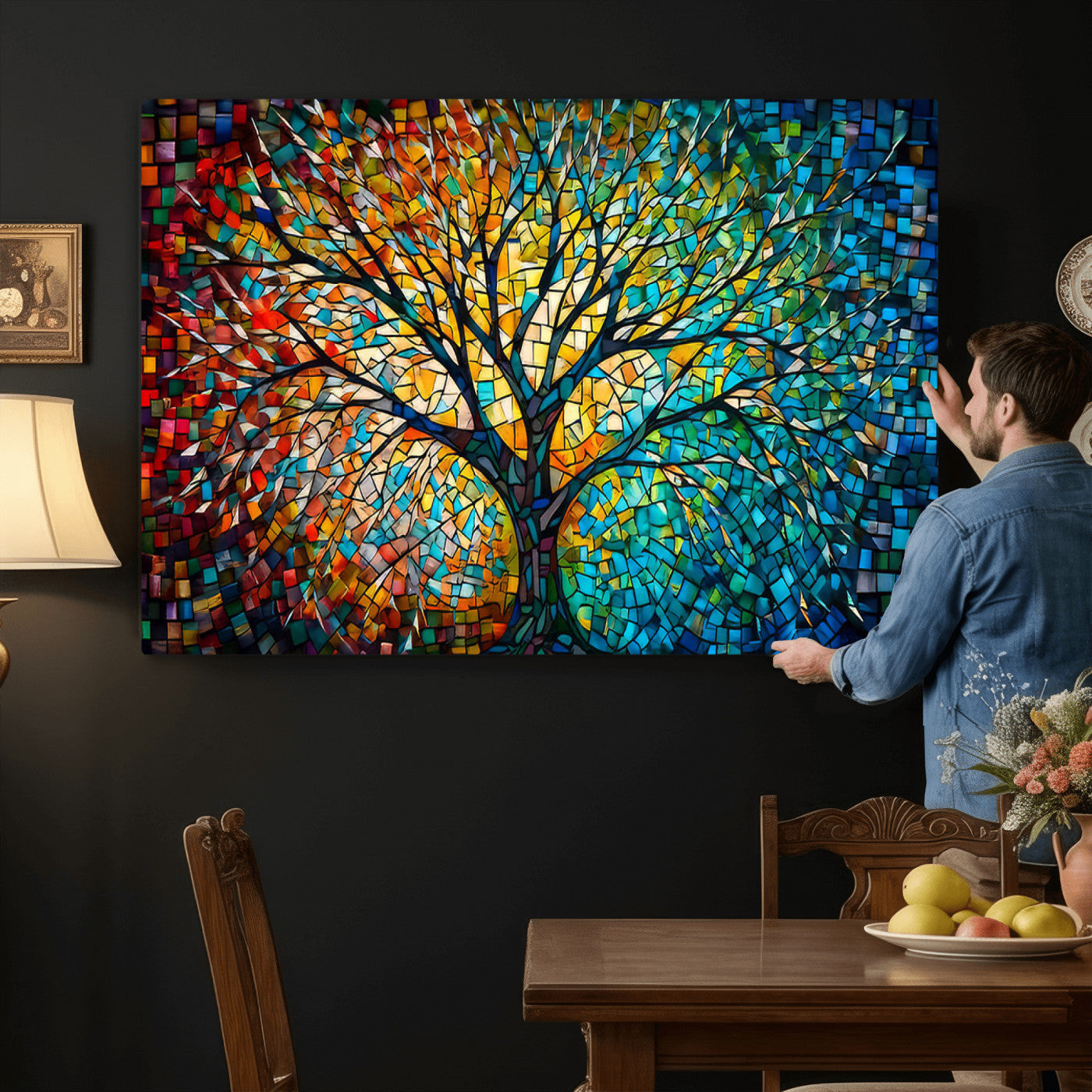 99325-MGV-CV-36X24 - Yggdrasil Tree of Life Wall Art Print Canvas | Mosaic Style 3-Panel Canvas Print