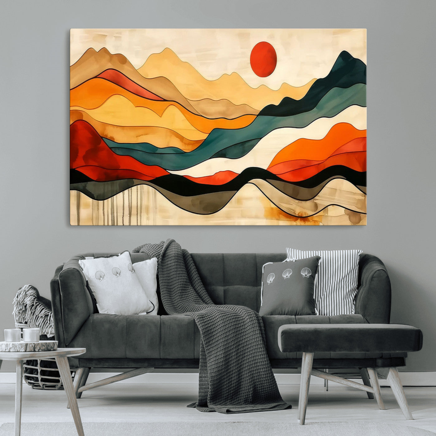 23241-MGV-CV-36X24-Mid Century Wall Art Print - Abstract Woodland Print - Modern Art Panoramic Mountain Wall Art