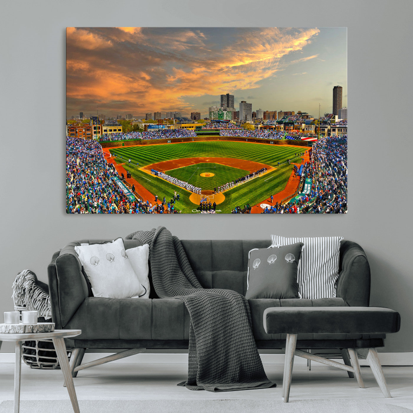 45635-MGV-CV-36X24-Chicago Wrigley Field Canvas Wall Art - Iconic Baseball Stadium Art Print - Wrigley Field Chicago