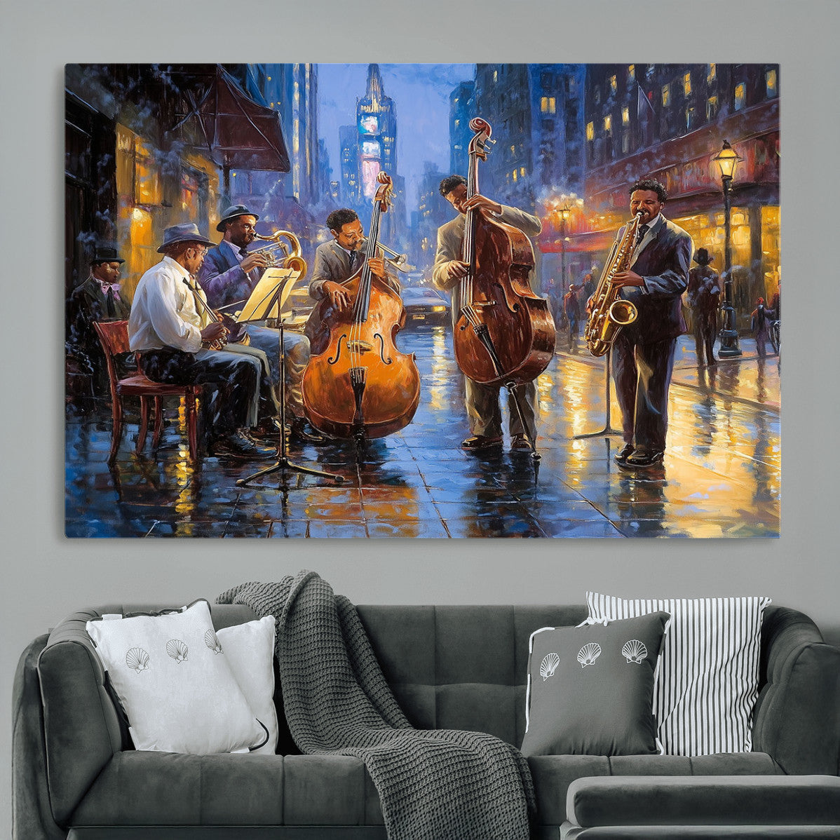58694-MGV-CV-36X24 - Colorful Jazz Wall Art - African American Music Canvas Print - Framed Abstract Music Poster for Home