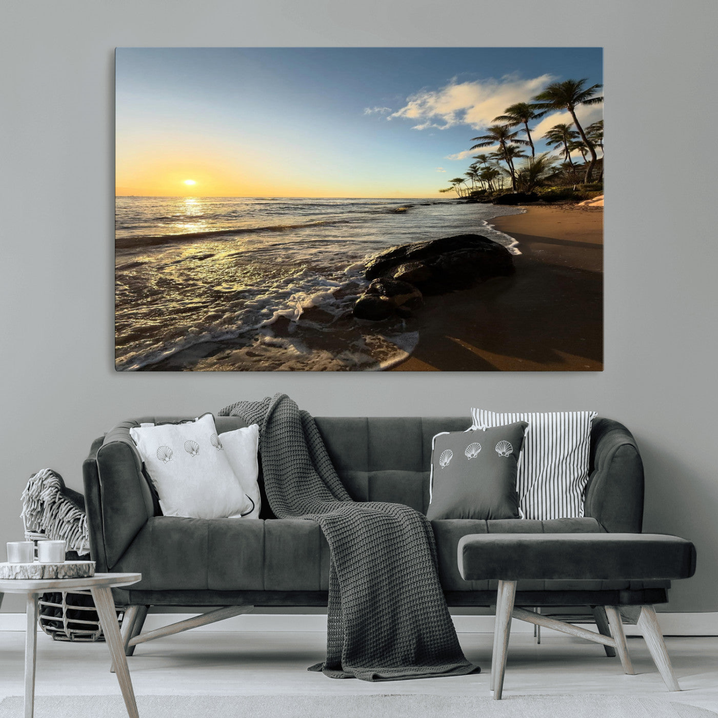 Nadir2-MGV-CV-36X24-Tropical Beach Wall Art - Stunning Ocean Sunset Canvas Print with Palm Tree Design for Relaxing and