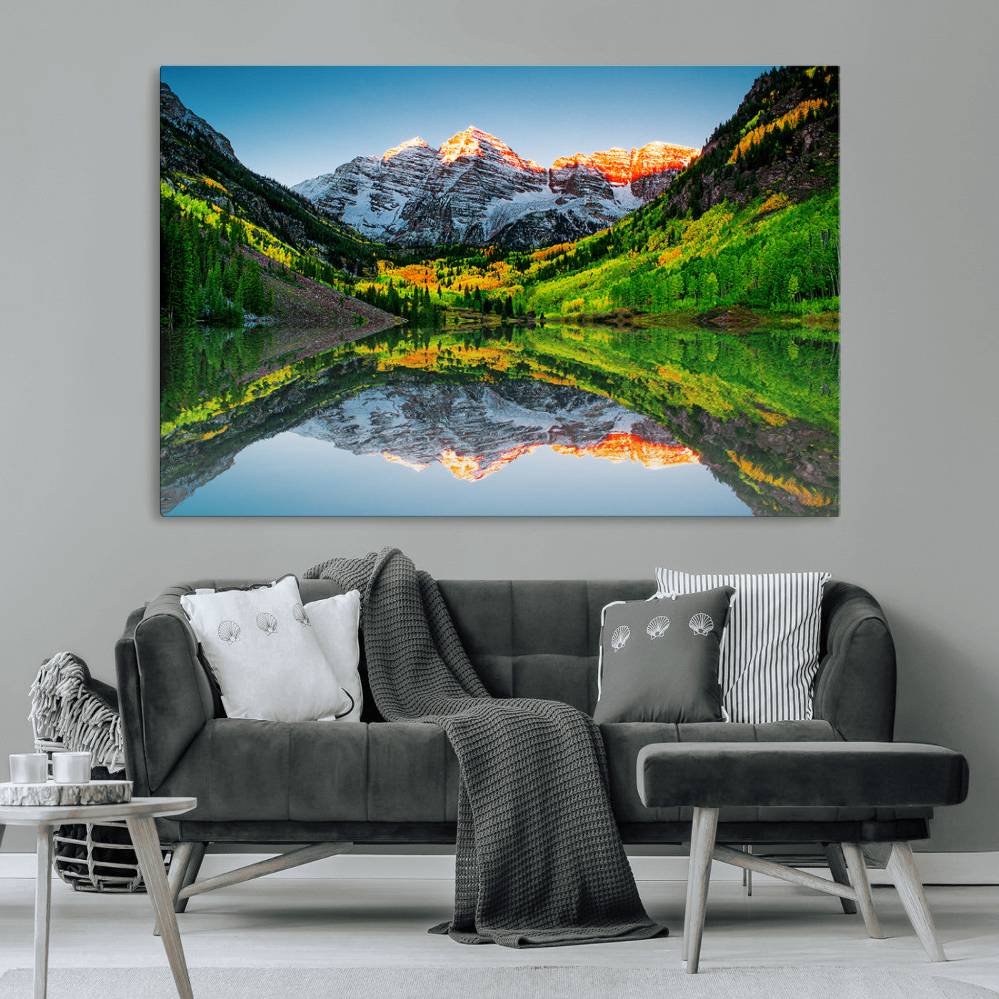 17996974-MGV-CV-36X24-Sunrise Maroon Bells Lake Wall Art Canvas Print – Framed Elk Mountains Landscape Artwork for Home, Office