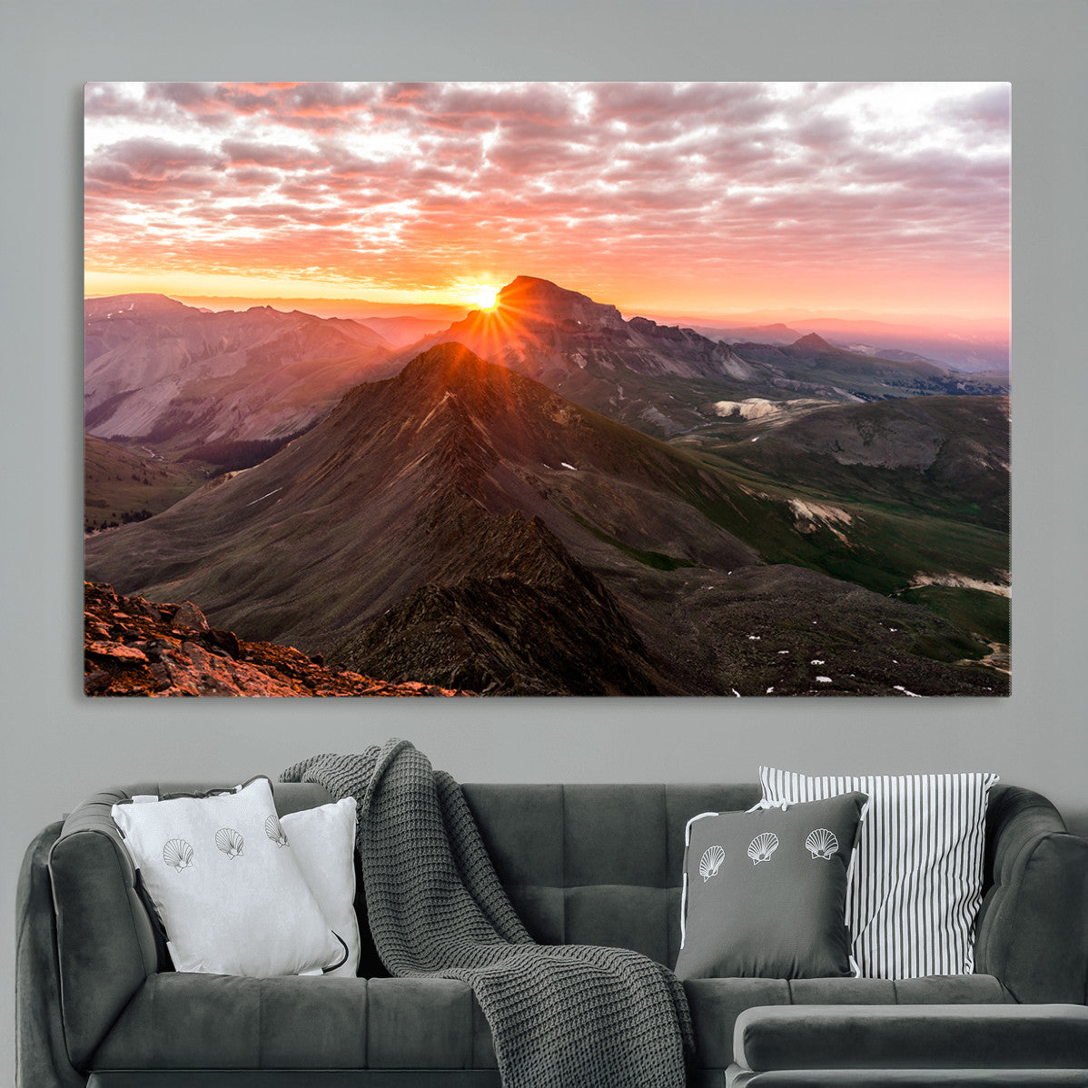 MGV-CV-36X24 - Majestic Sunrise Wall Art – Canvas Print of Rugged Mountain Peaks, Vibrant Sky, Serene Landscape, Nature Decor for Home or Office