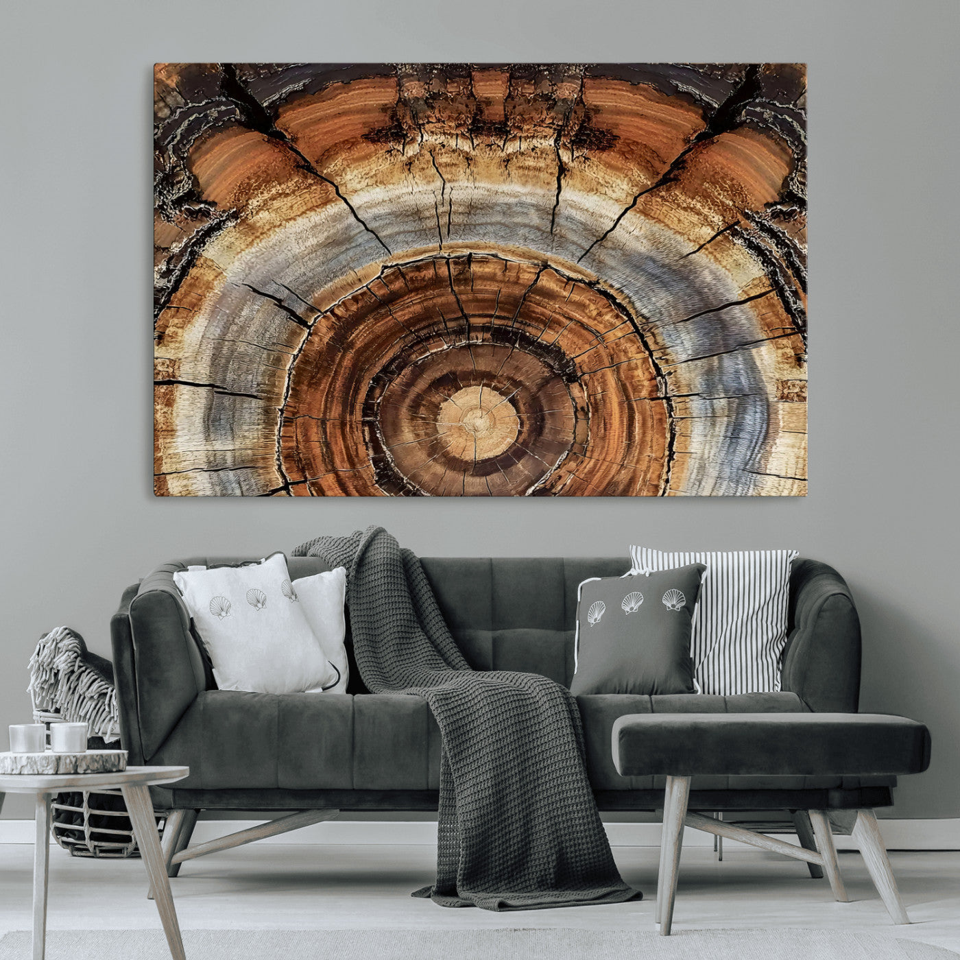 -Tree Rings Wall Art Canvas Print, Framed Wood Texture Art Picture Print, Rustic Pattern Perfect Rustic Organic Decor Artwork