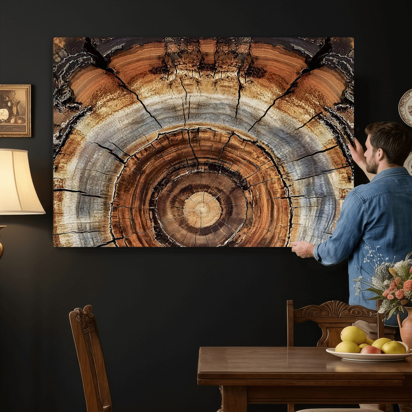 15184146-MGV-CV-36X24 - Tree Rings Wall Art Canvas Print, Framed Wood Texture Art Picture Print, Rustic Pattern Perfect Rustic Organic Decor Artwork