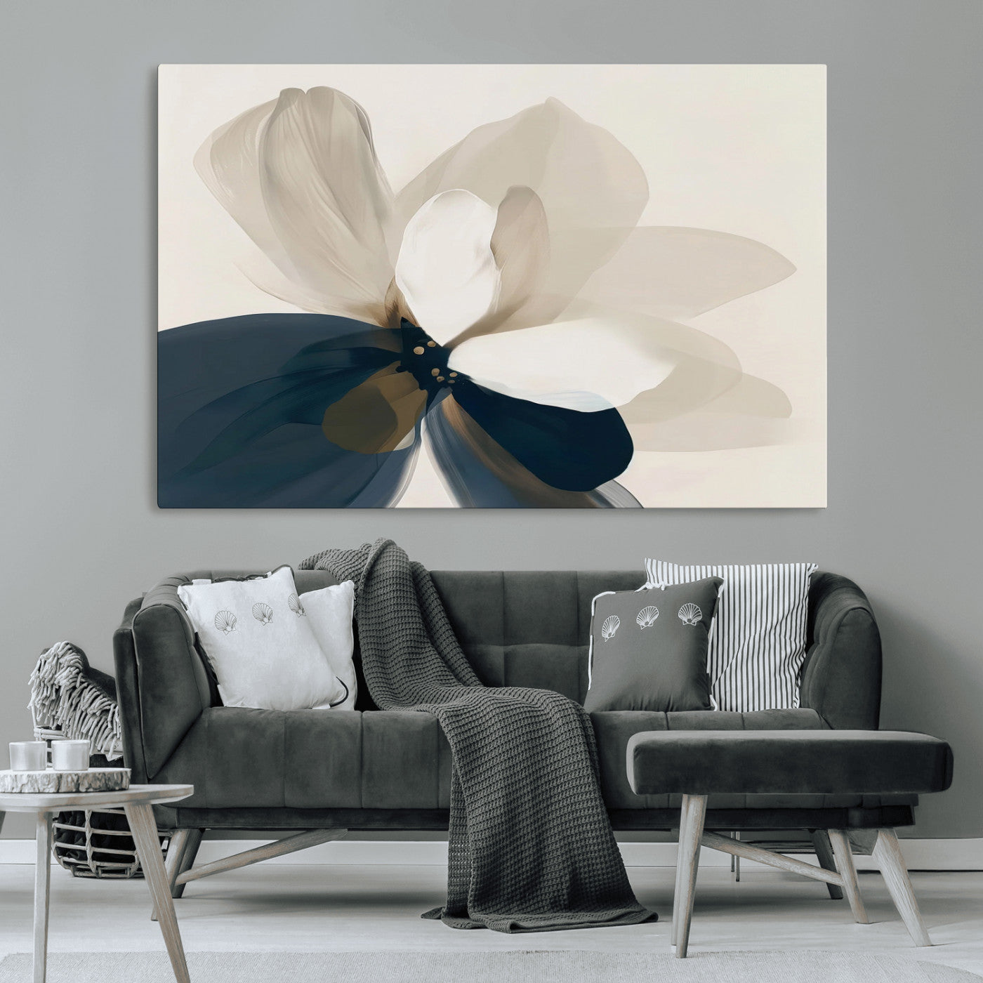 -Minimal Flower Wall Art Canvas Print, Framed Flower Drawing Art Picture Print, Beige Bloom Perfect Modern Botanical Decor Artwork