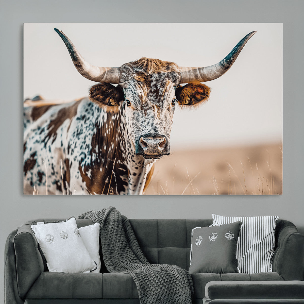 70414966-MGV-CV-36X24 - Majestic Longhorn Wall Art – Canvas Print of Strong Stance Intricate Fur & Sharp Horns Rustic Elegance & Timeless Wild Beauty Decor for Living Room, Office or Bedroom