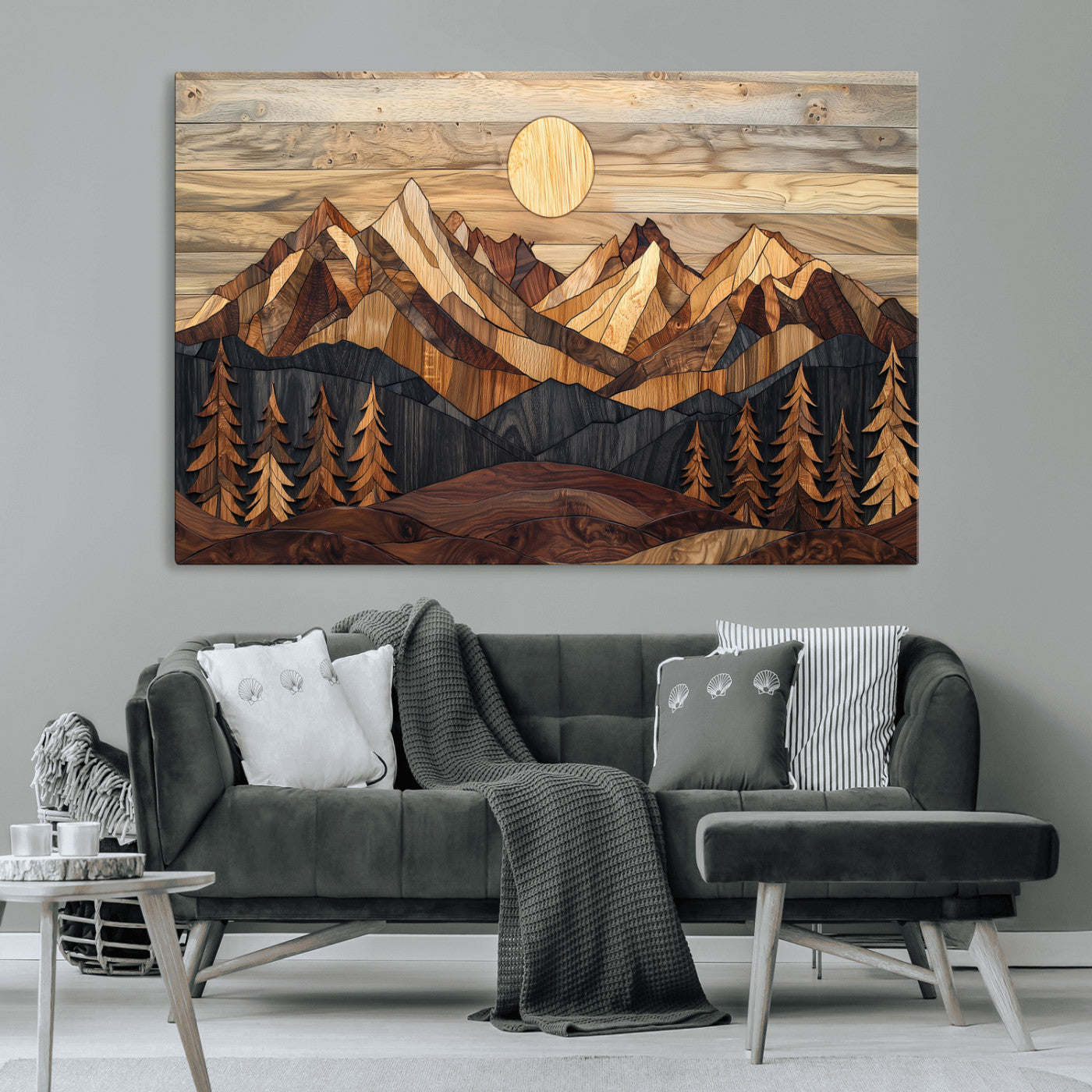 39116082-MGV-CV-36X24-Wood Mountain Landscape Wall Art Canvas Print – Framed Sunset Hills Nature Artwork, Abstract Boho Decor for Home, Office