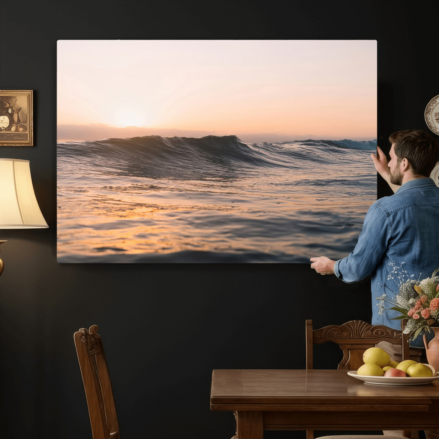 46299358-MGV-CV-36X24 - Golden Sunset Ocean Wall Art – Tranquil Waves & Peaceful Horizon Canvas Print, Soft Light and Evening Glow for Serene Beach, Home or Nature Decor