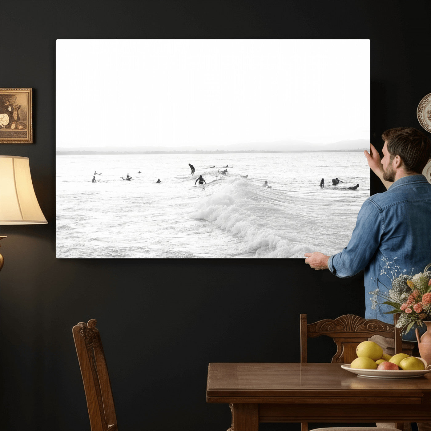 33449548-MGV-CV-36X24 - Surf Crowd Motion Wall Art – Active Surfers & Ocean Waves Canvas Print, Dynamic Water and Coastal Horizon for Living Room or Sea Adventure Decor