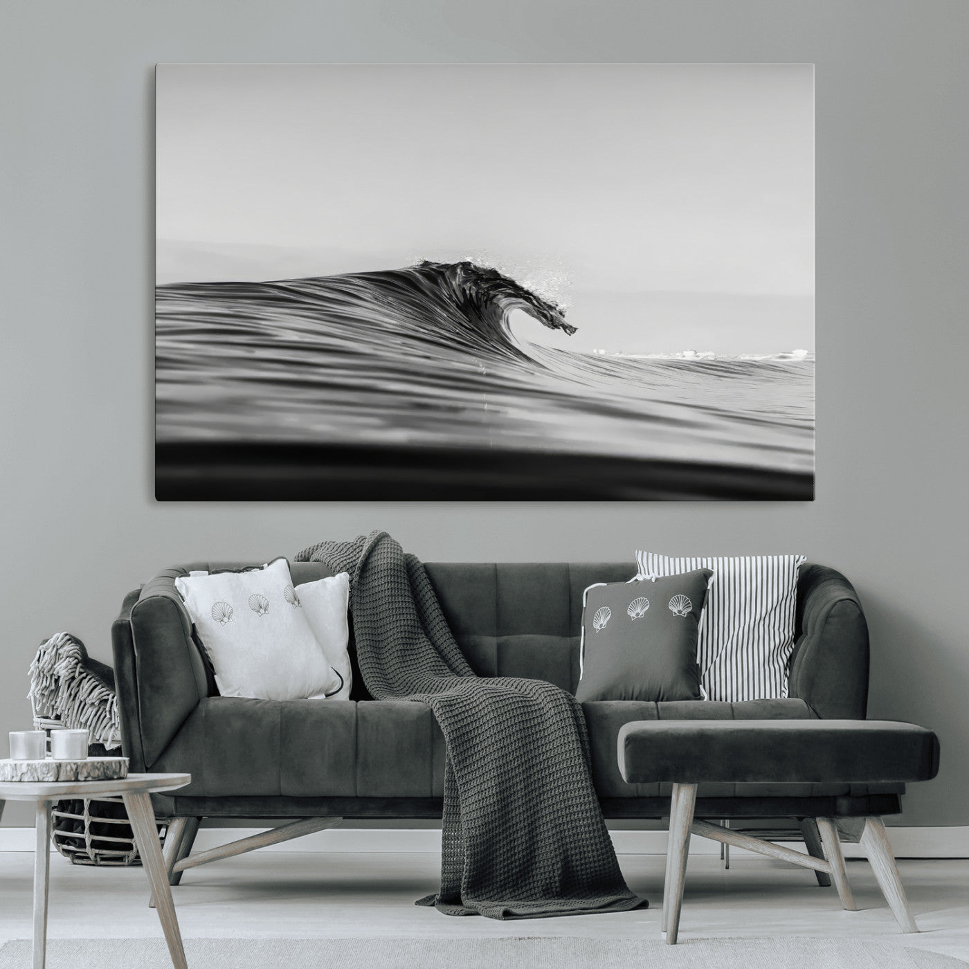 -Black Wave Wall Art Canvas Print, Framed Abstract Surf Art Picture Print, Minimalist Ocean Perfect Minimalist Coastal Decor Artwork