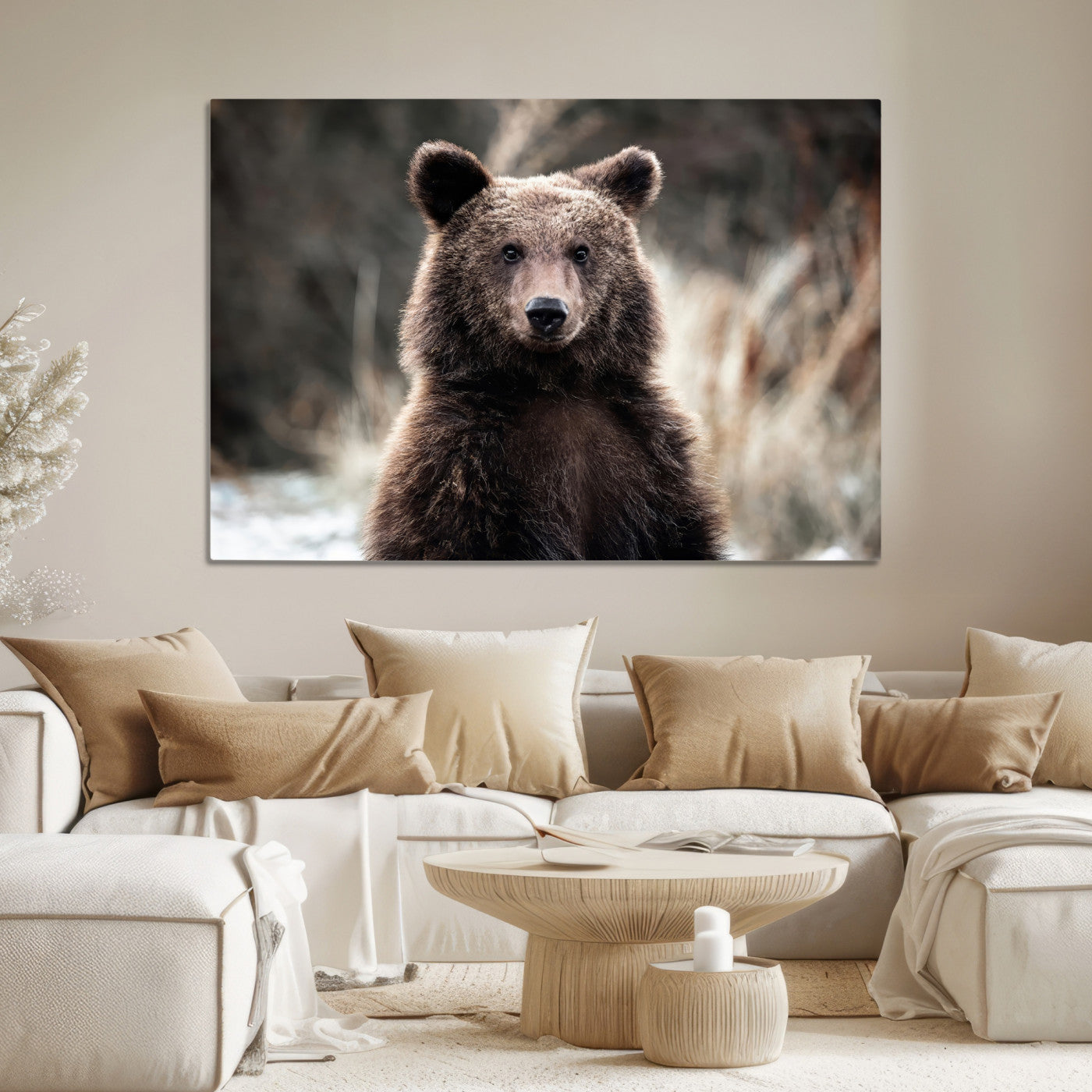 -Brown Bear Wall Art Canvas Print, Framed Wildlife Art Picture Print, Woodland Perfect Cabin Decor