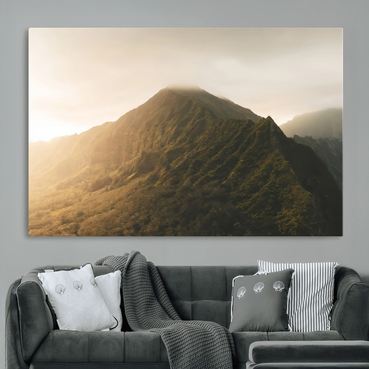 42338636-MGV-CV-36X24-Mountain Wall Art – Framed Sunset Landscape Canvas Artwork, Serene Nature Design, Rustic Decor for Home, Office