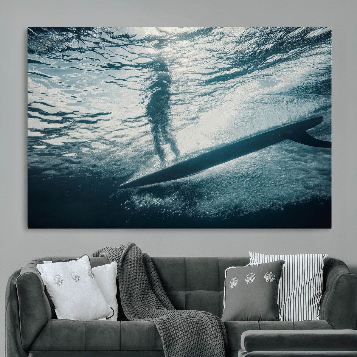 MGV-CV-36X24 - Submerged Surf Wall Art Canvas Print, Framed Underwater Perspective Art Picture Print, Ocean Surf Perfect Coastal Adventure Decor Artwork