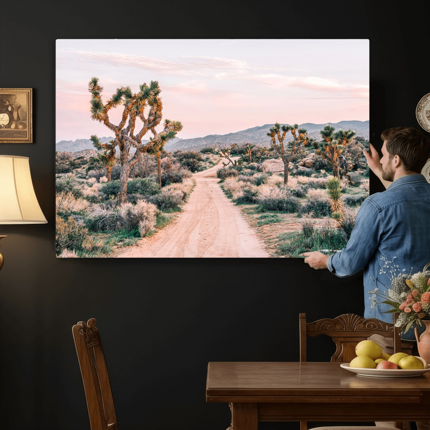 12540952-MGV-CV-36X24 - Desert Trail Wall Art – Canvas Print of Joshua Trees & Sunset Glow, Sandy Path Wilderness, Scenic Nature Escape Decor for Living Room, Office or Bedroom