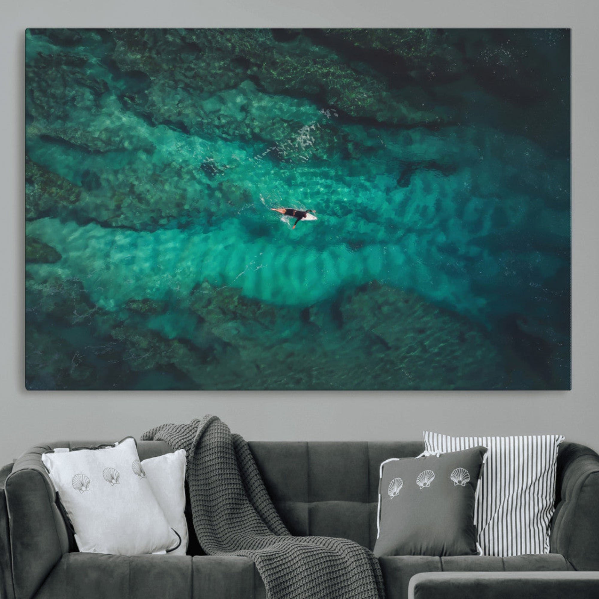 93287752-MGV-CV-36X24-Ocean Surf Wall Art Canvas Print – Framed Vibrant Blue Waters Seascape Artwork for Home, Office, Living Room