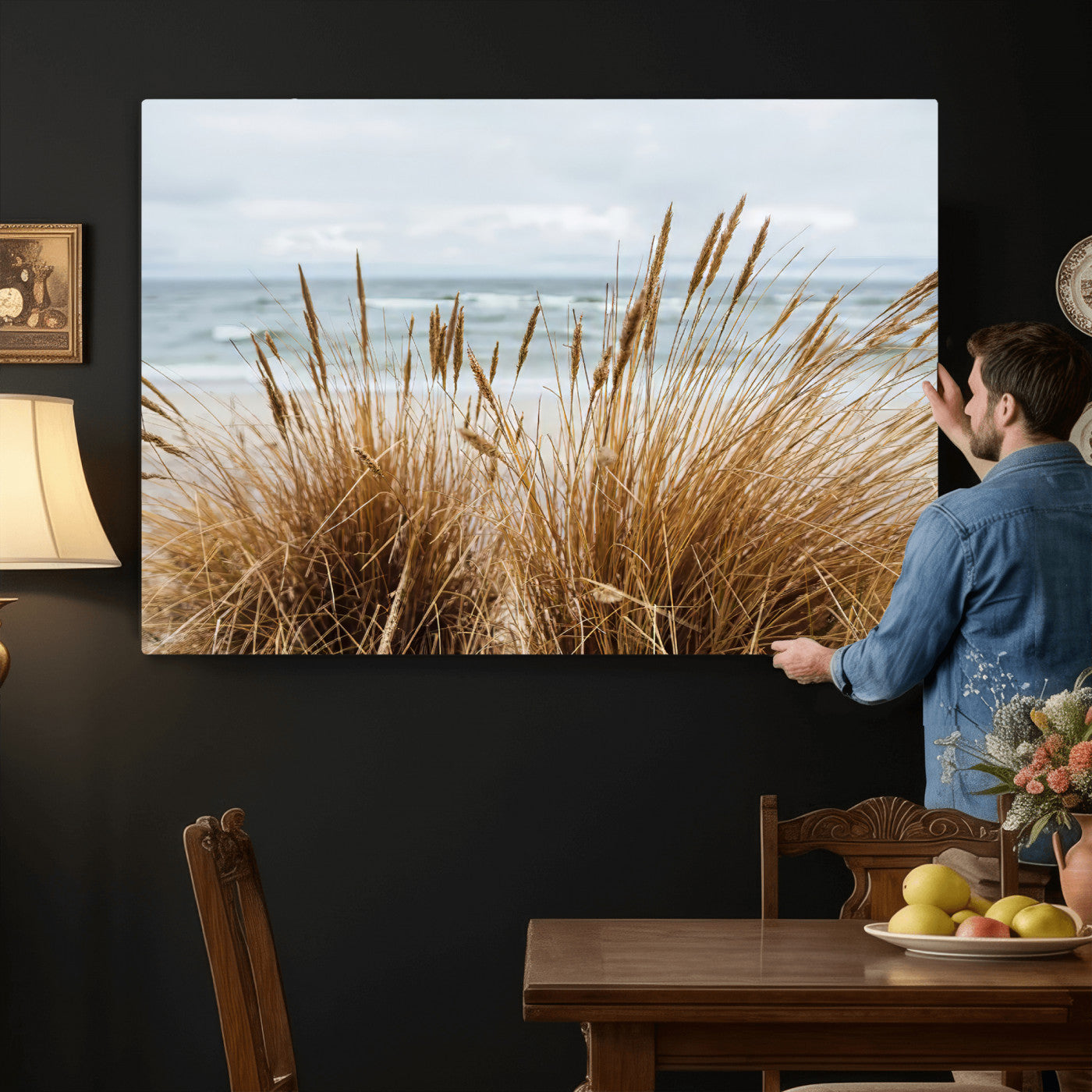 14270839-MGV-CV-36X24 - Beach Grass Wall Art – Canvas Print of Serene Coastal Shore, Peaceful Ocean Vibes, Nature Decor for Guest Room, Office or Living Room