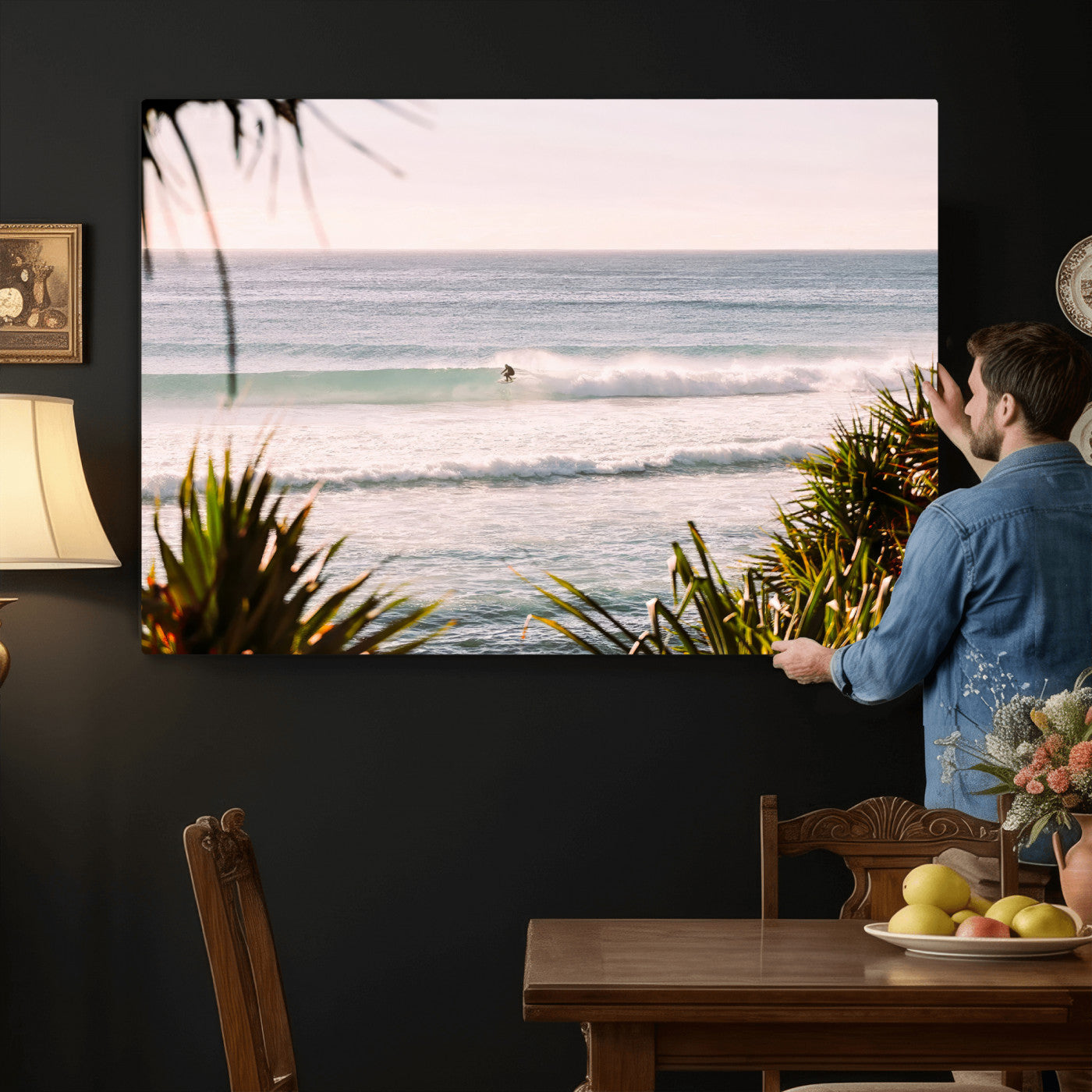 23287092-MGV-CV-36X24 - Ocean Surfer Wall Art Canvas Print | Framed Coastal Surf Art Picture Tropical Beach Artwork for Home Office