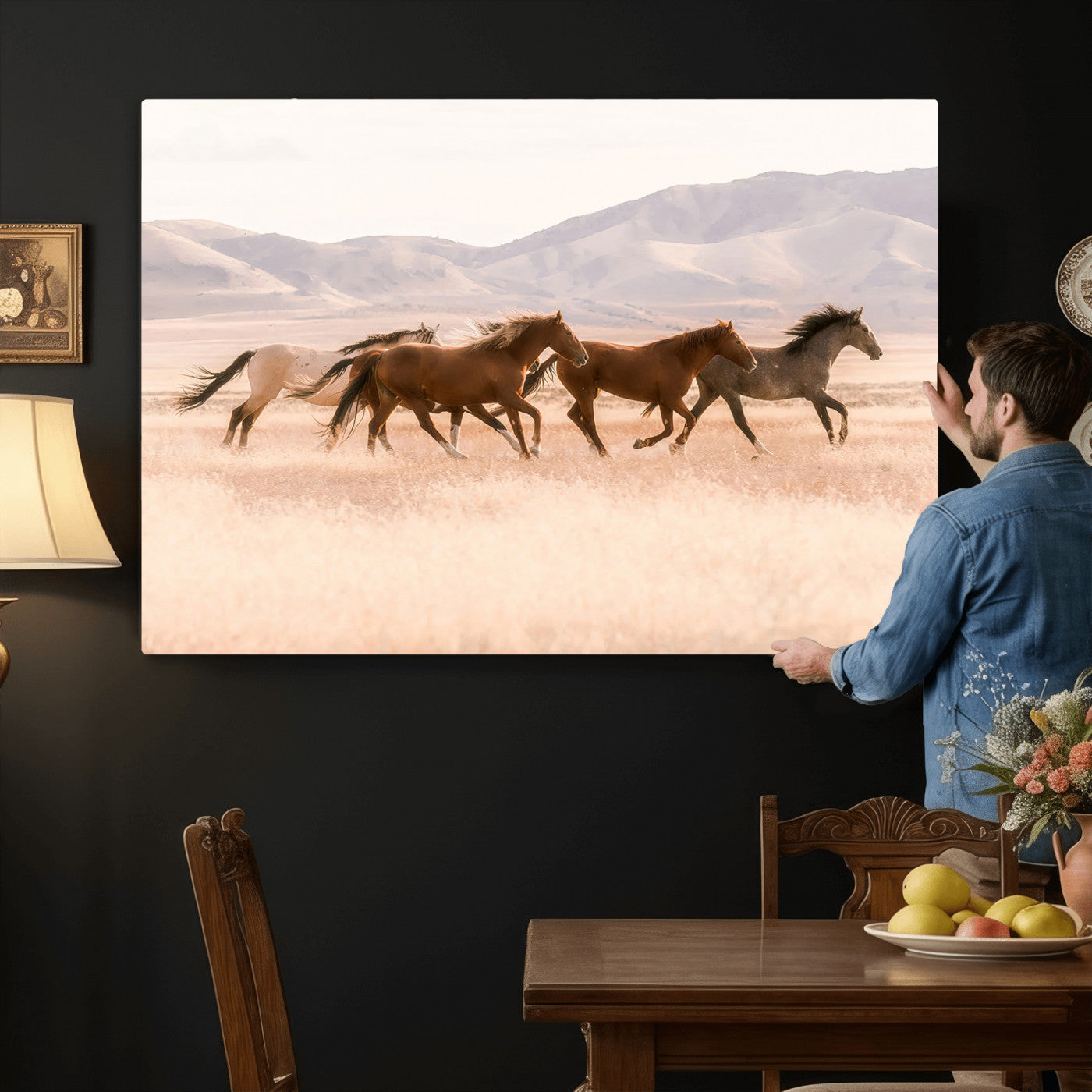 HORSESH-MGV-CV-36X24 - Wild Horses Wall Art – Running Freedom Canvas Print, Graceful Movement, Outdoor Landscape, Nature’s Power and Spirit, Home or Office Decor