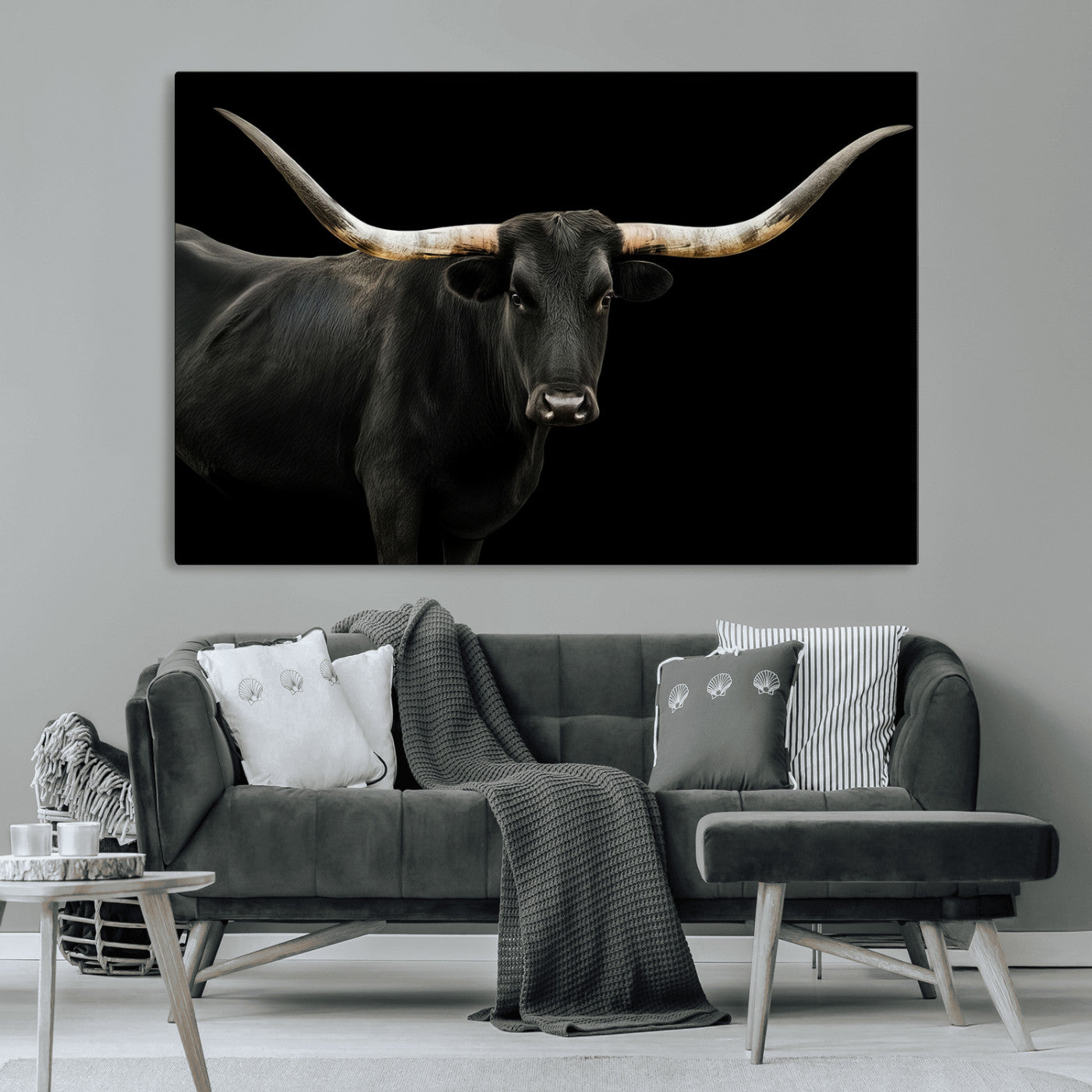 -Texas Longhorn Wall Art Canvas Print, Framed Rustic Western Art Picture Print, Farmhouse Animal Perfect Modern Western Minimalist Decor Artwork