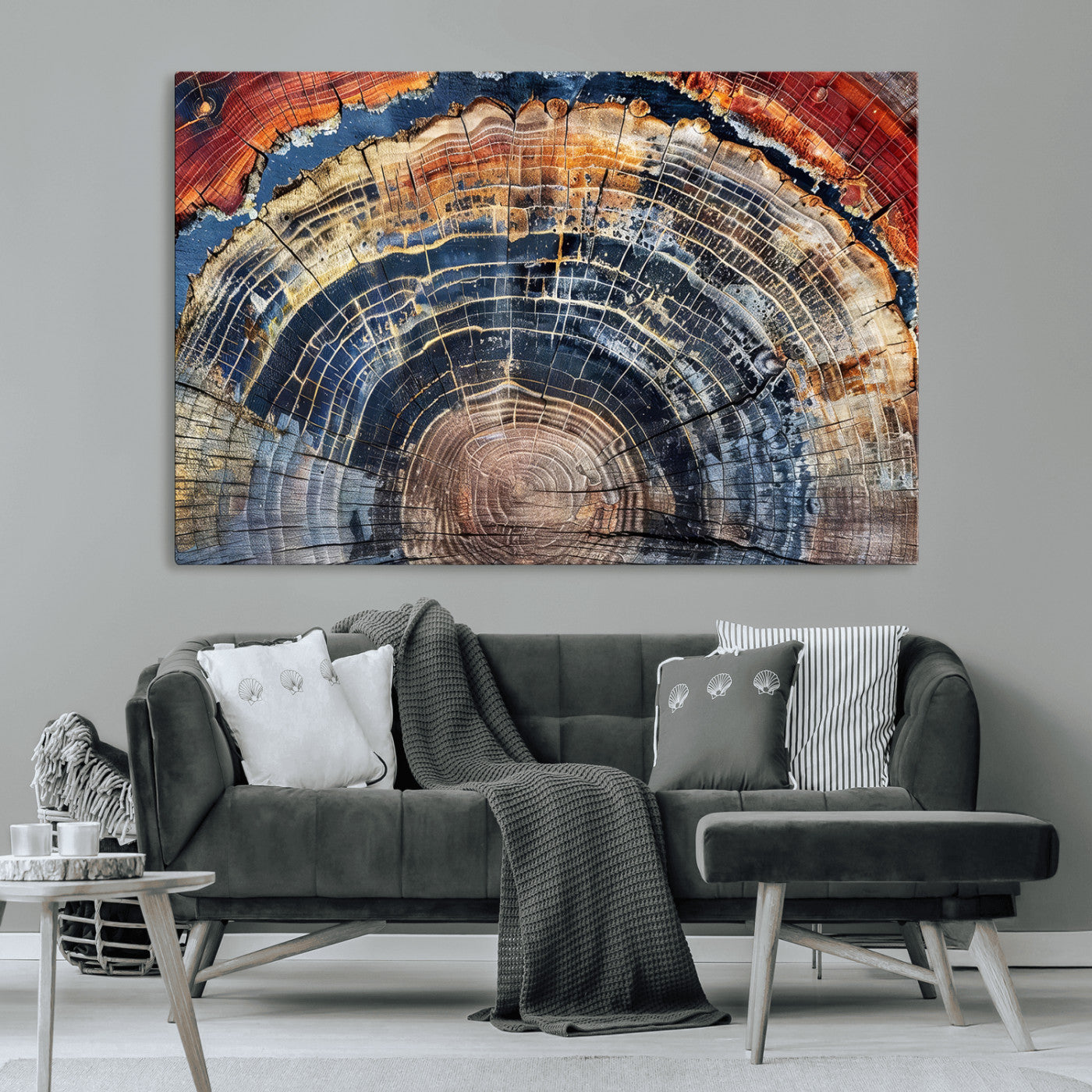 -Tree Rings Wall Art Canvas Print – Framed Petrified Wood Modern Rustic Nature Scene Artwork for Home Office