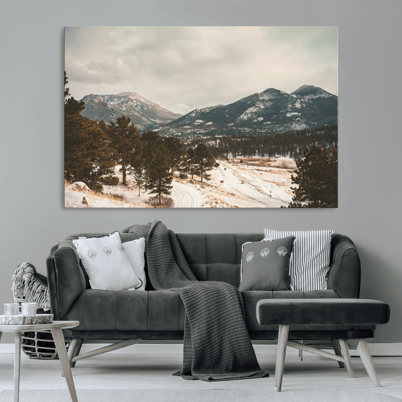 -Mountain Landscape Wall Art Canvas Print – Framed Snowy Peaks Alpine Aesthetic Rustic Winter Scene Artwork for Home Office