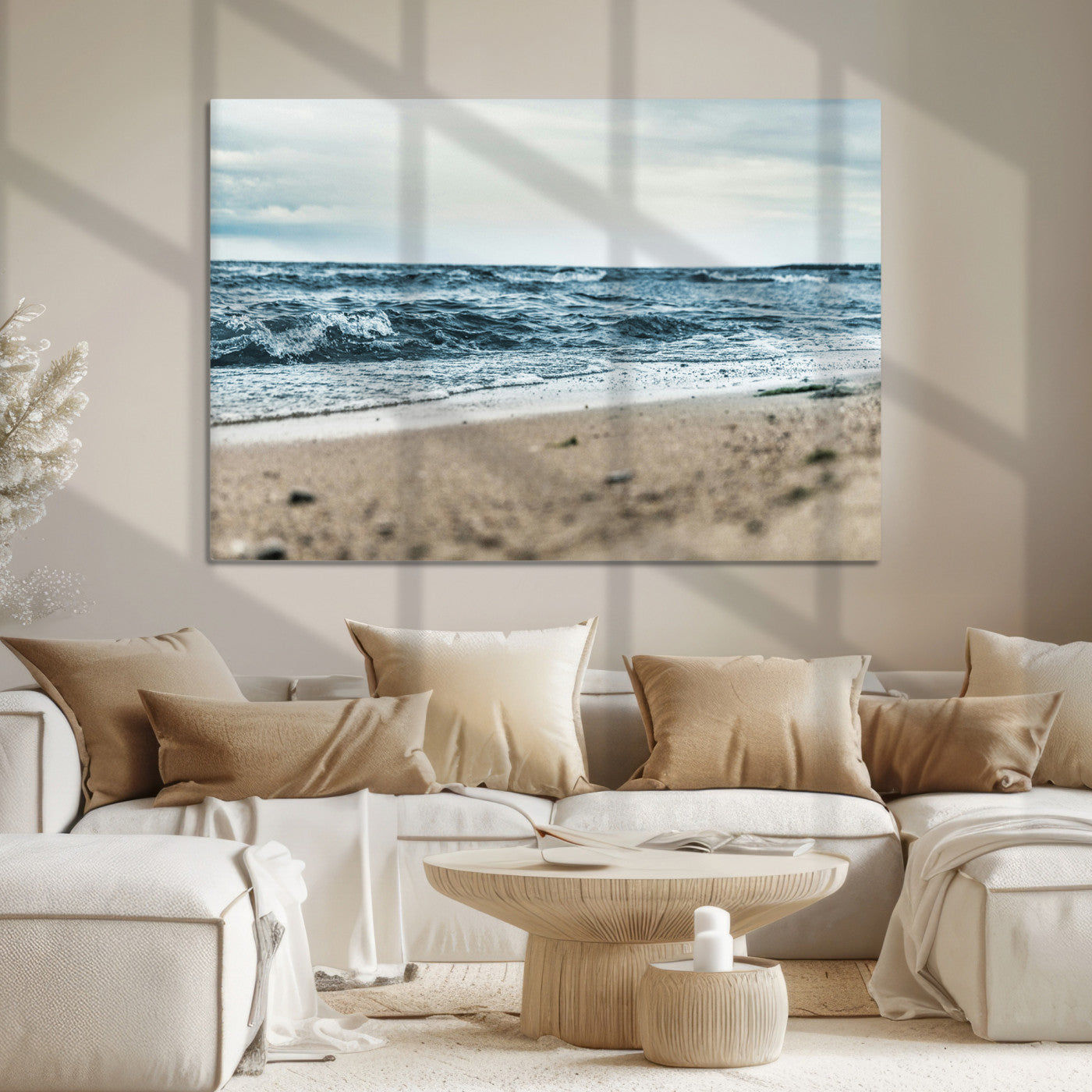 81812590-MGV-CV-36X24-Ocean Wall Art Canvas Print – Moody Coastal Seascape Scene Framed Beach Waves Nature Artwork for Home Office