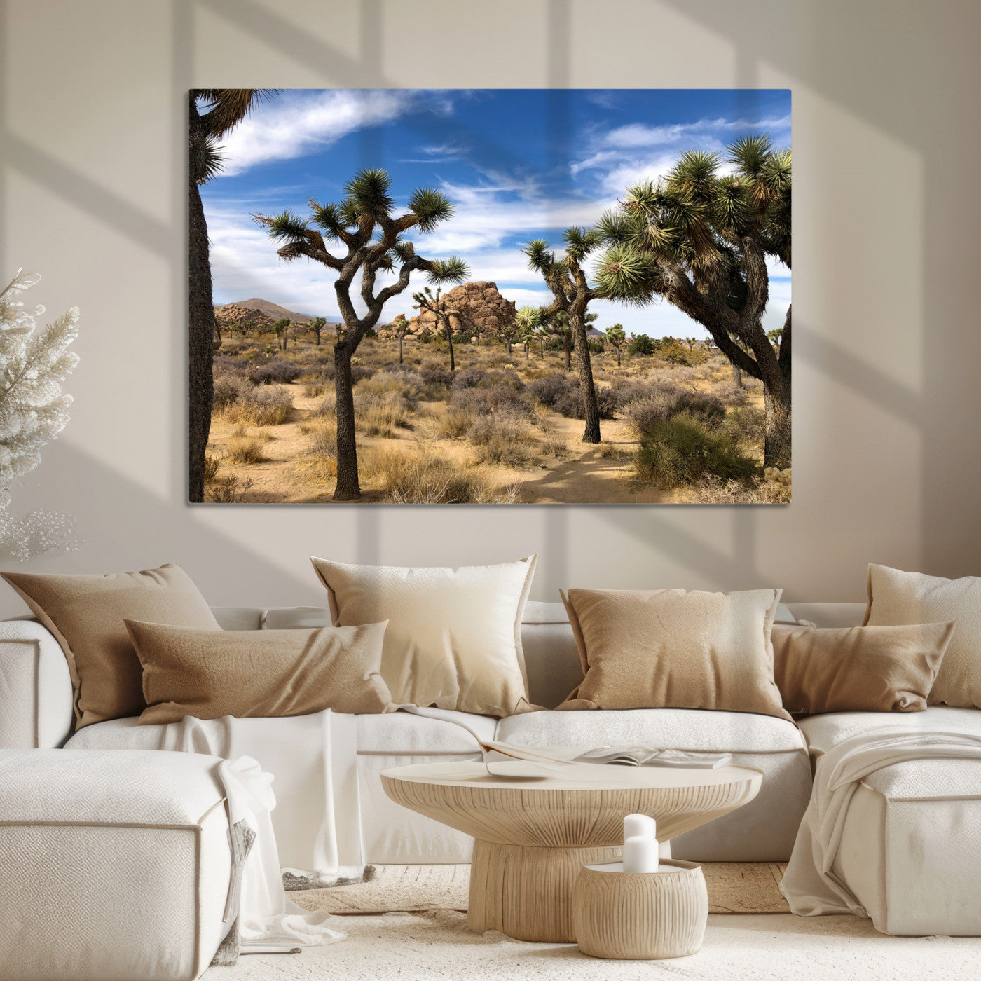-Joshua Tree Desert Wall Art Canvas Print – Framed Southwestern Rustic Earth Tone Nature Scene Artwork for Home Office